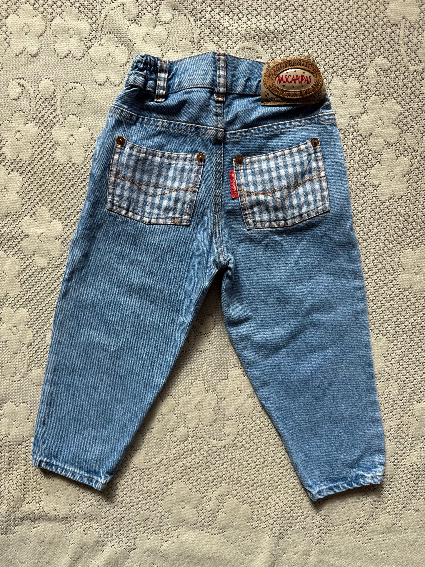 Jeans vintage poches tissu vichy Rascapupas T.2 ans