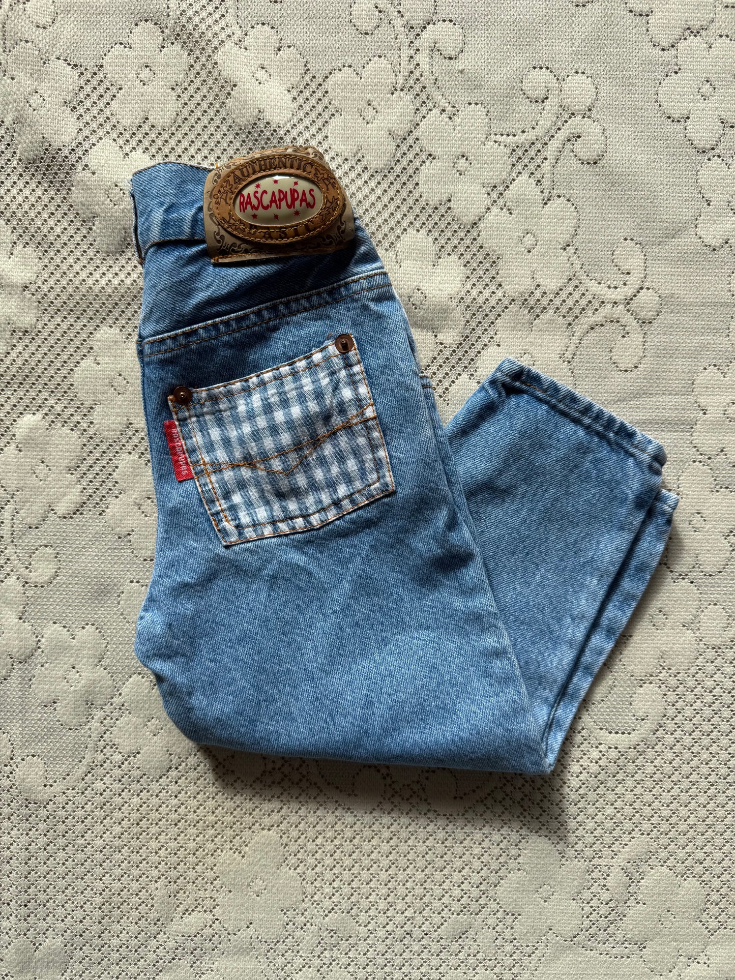 Jeans vintage poches tissu vichy Rascapupas T.2 ans