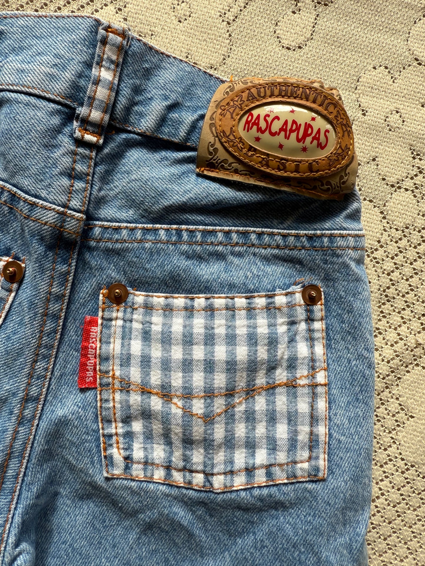 Jeans vintage poches tissu vichy Rascapupas T.2 ans