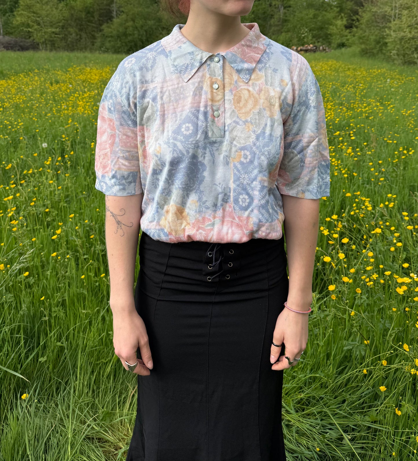 T-shirt vintage fleuri en maille Janine Pauporté T.M-L-XL