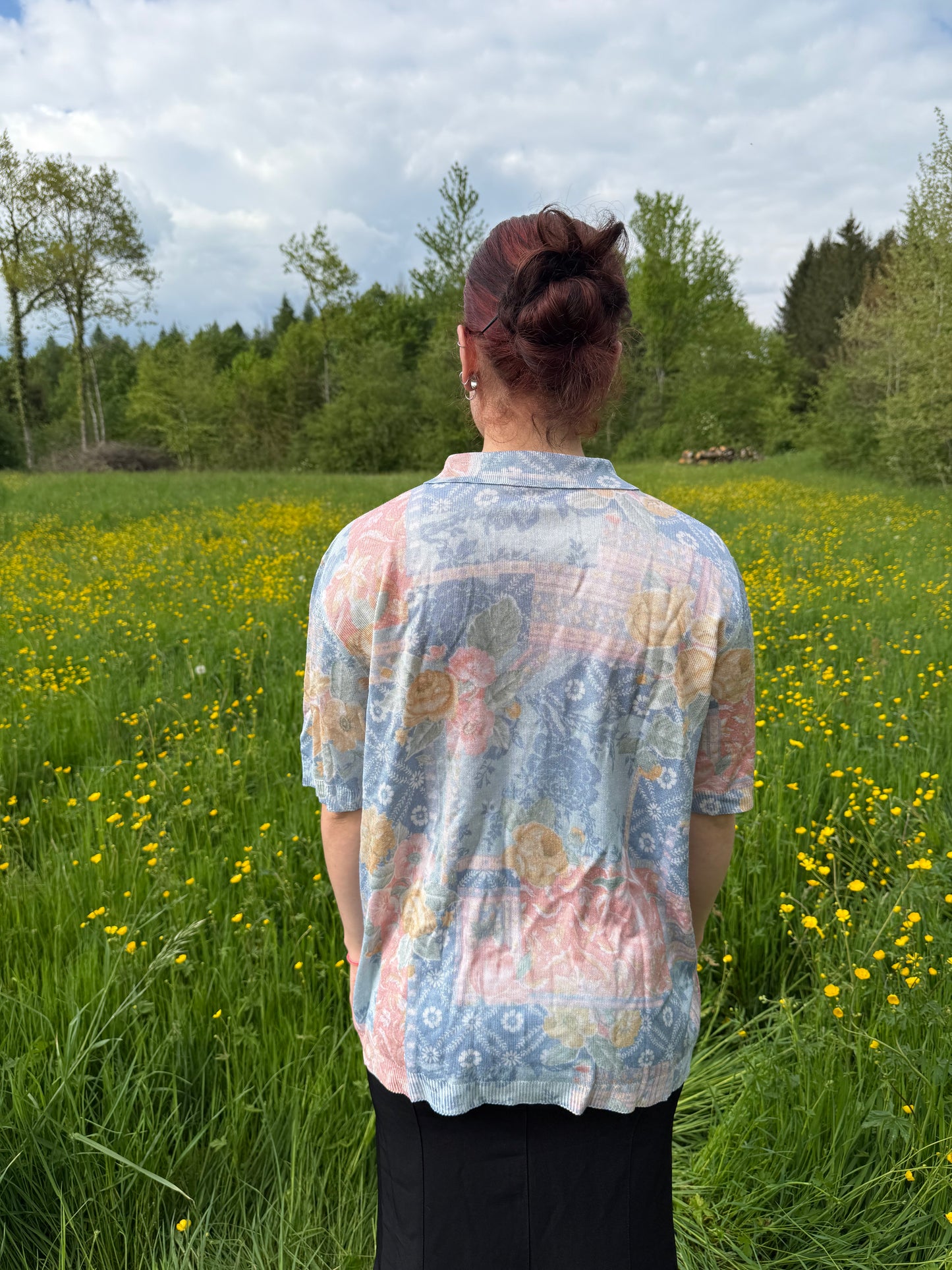 T-shirt vintage fleuri en maille Janine Pauporté T.M-L-XL