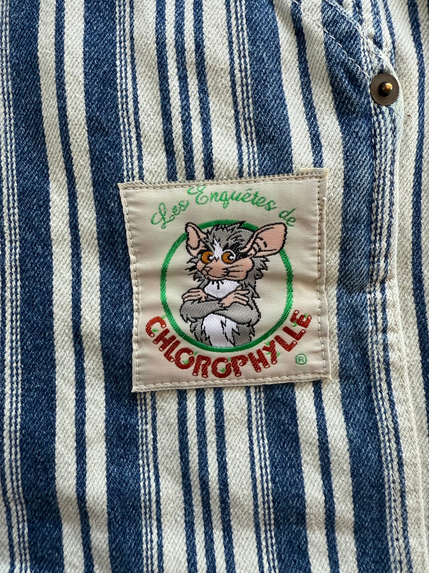 Salopette neuve enfant rayée vintage – Collection Les Enquêtes de Chlorophylle T.4-8 ans