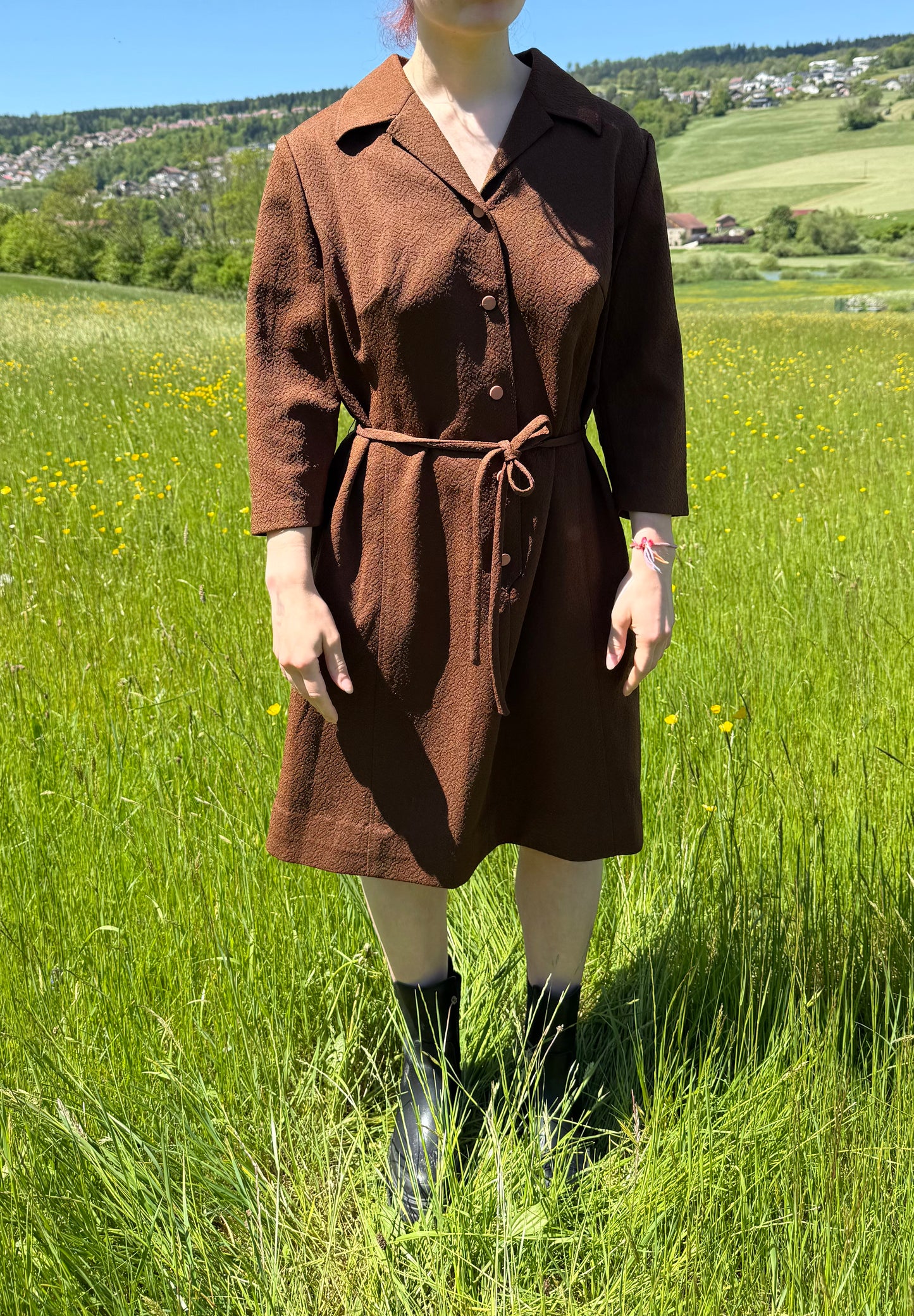Robe longue marron vintage Trevira T.S-M-L