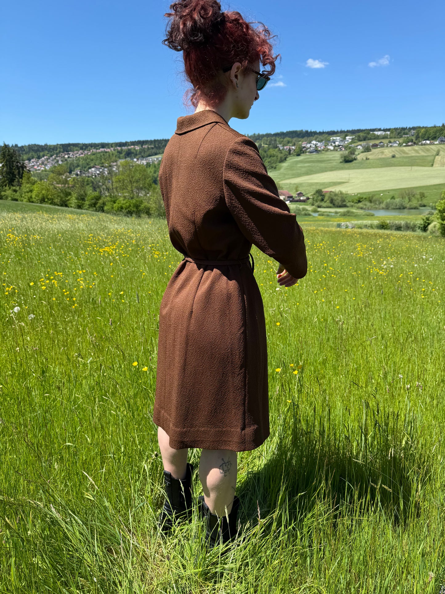 Robe longue marron vintage Trevira T.S-M-L
