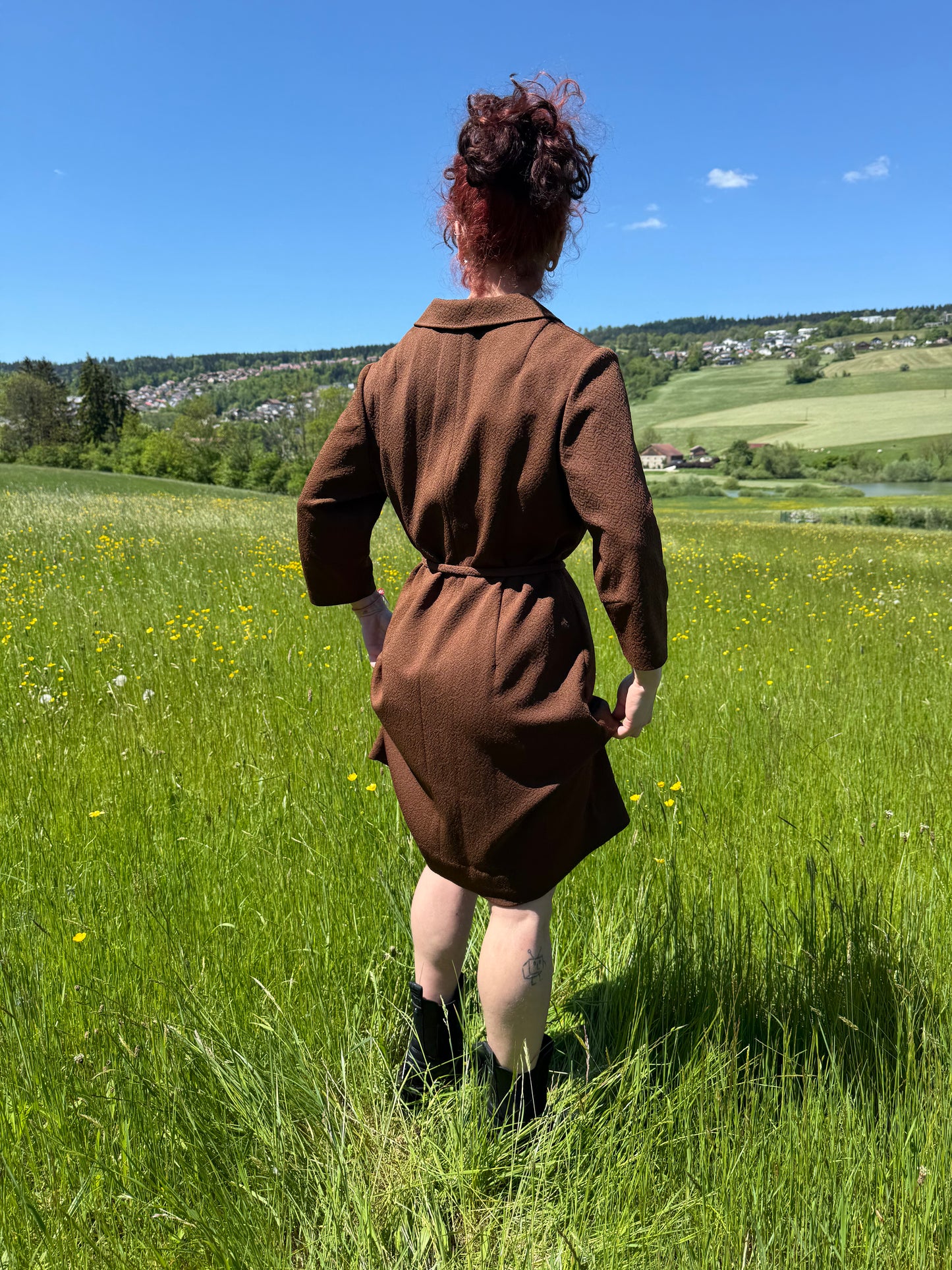 Robe longue marron vintage Trevira T.S-M-L