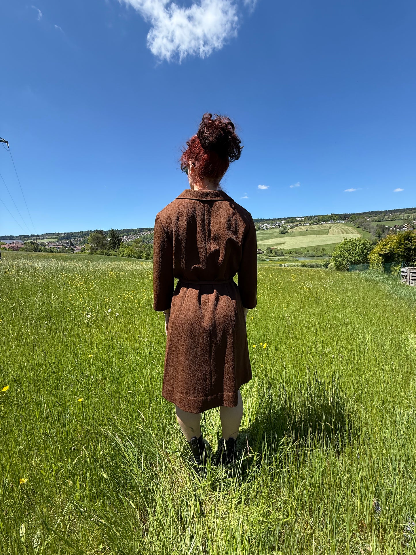 Robe longue marron vintage Trevira T.S-M-L