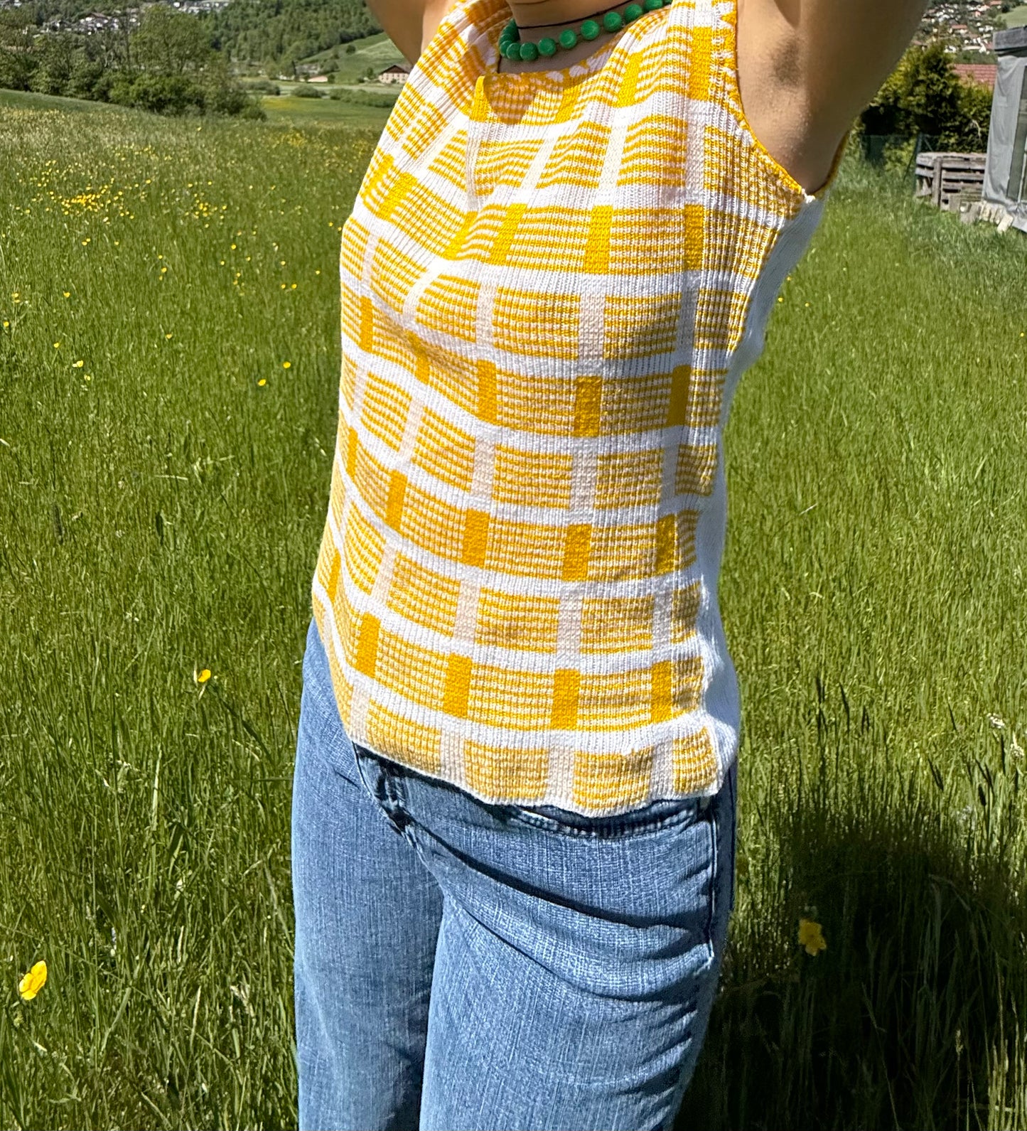 Débardeur à motifs jaune & blanc vintage T.S-M