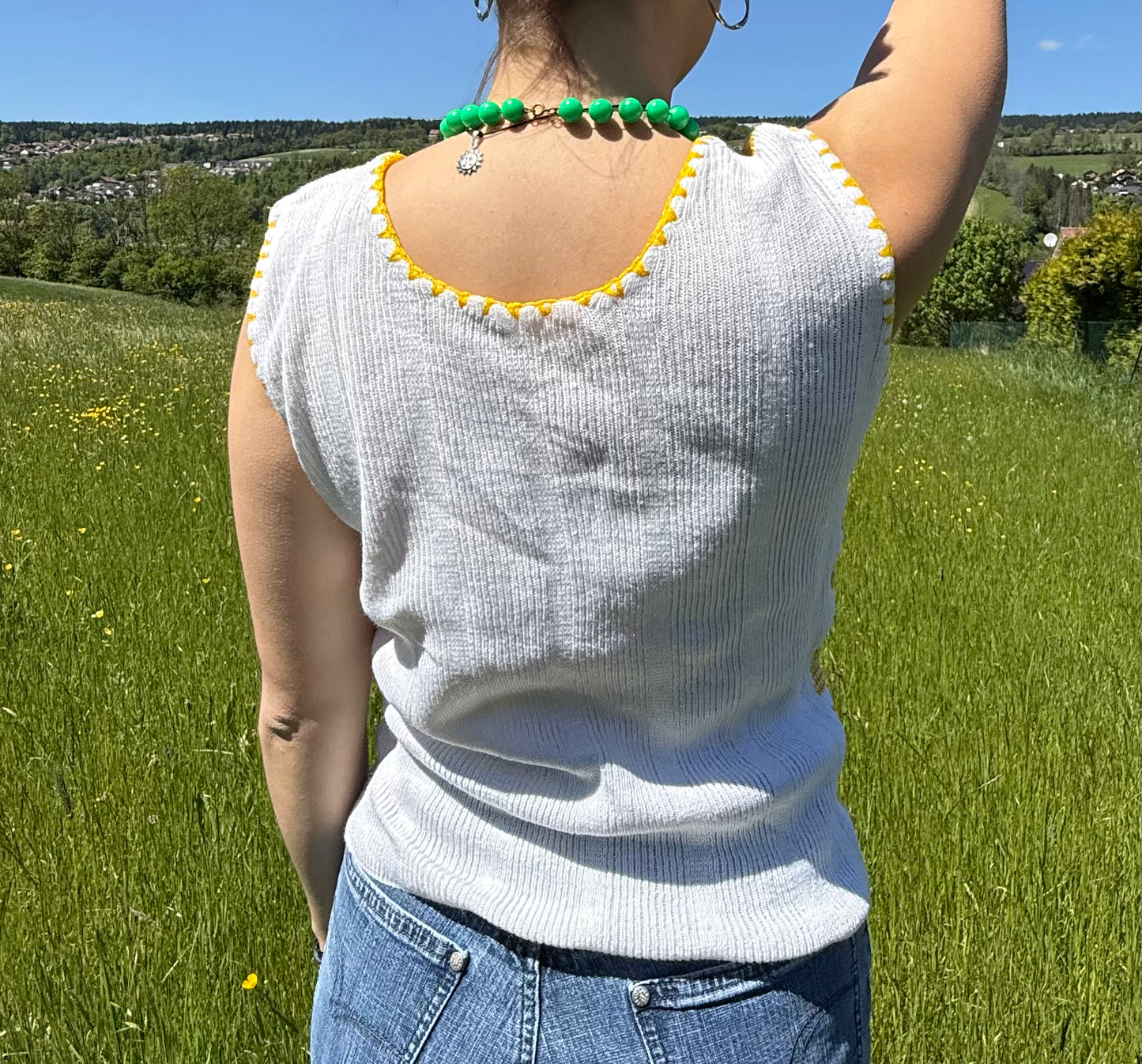 Débardeur à motifs jaune & blanc vintage T.S-M