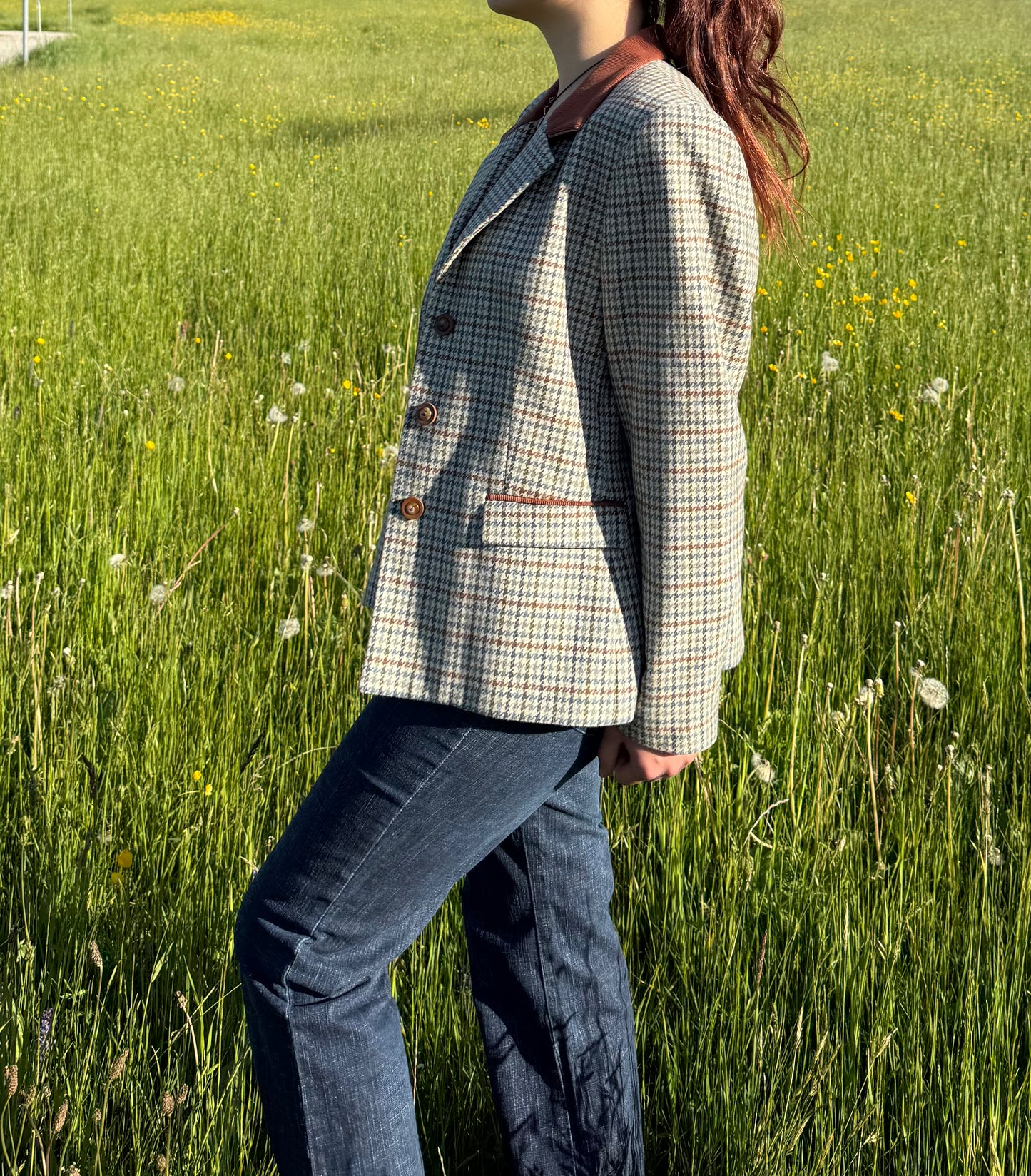 Veste motif pied de poule col en velours Solfin Tradition T.M