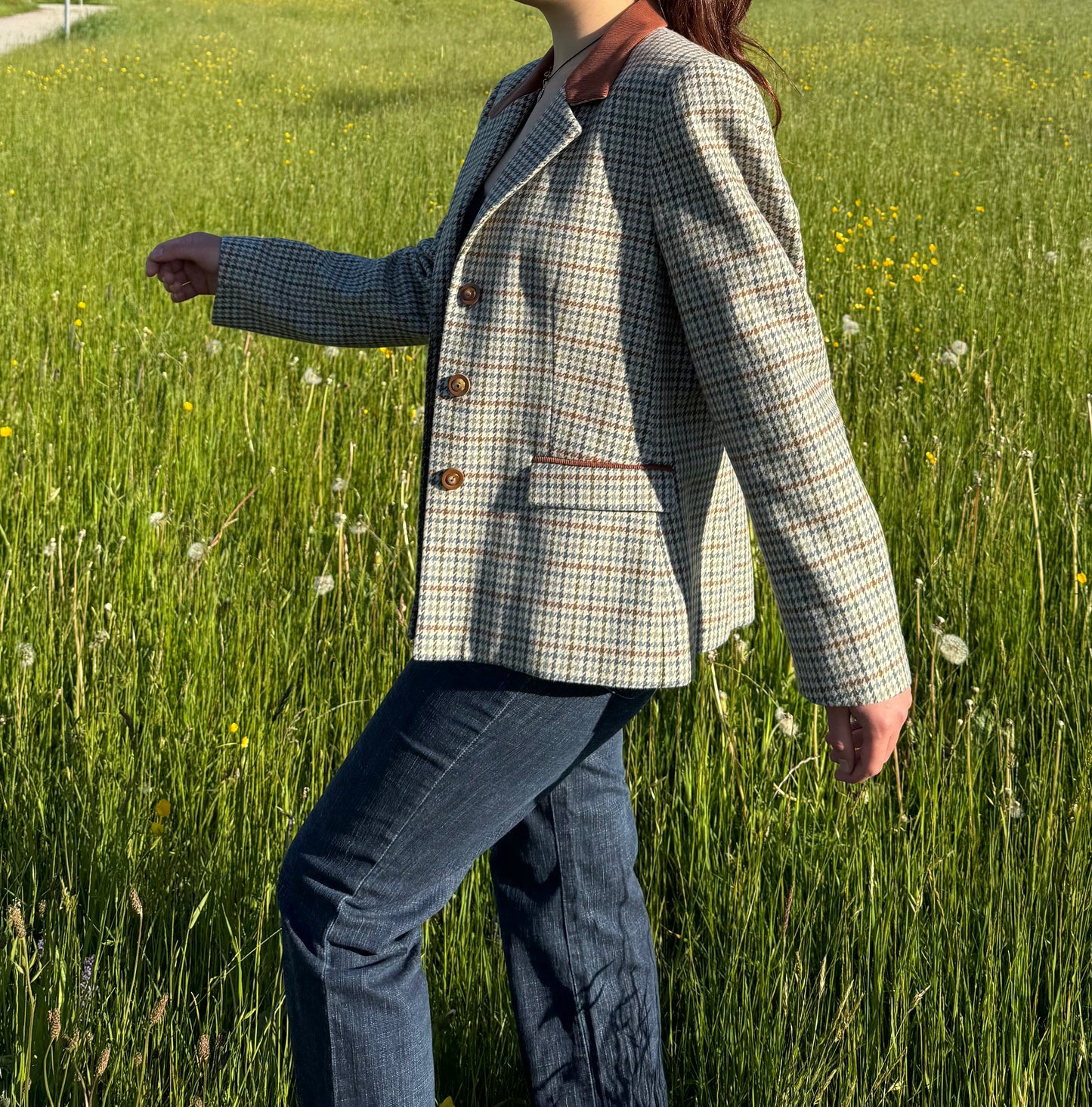 Veste motif pied de poule col en velours Solfin Tradition T.M