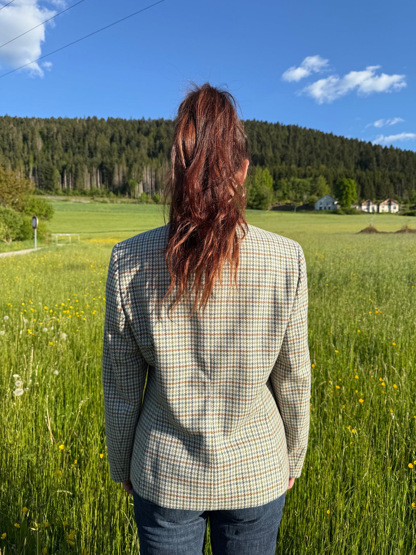 Veste motif pied de poule col en velours Solfin Tradition T.M