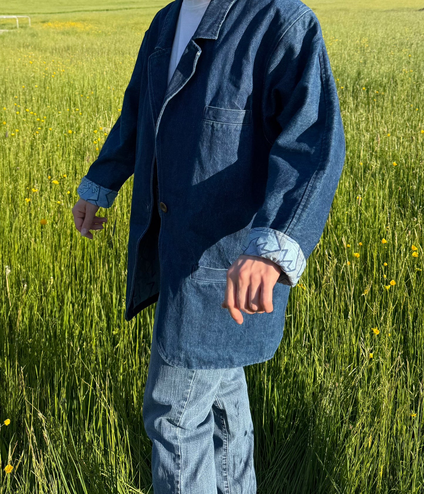 Veste en jeans vintage large avec doublure à motifs di Roberto T.M