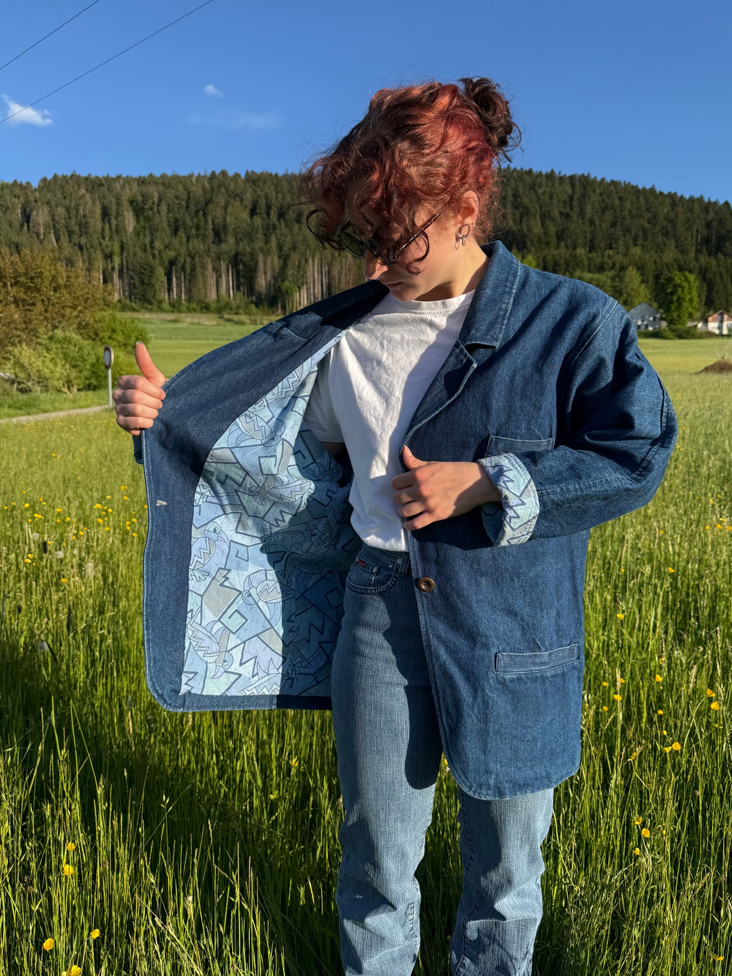 Veste en jeans vintage large avec doublure à motifs di Roberto T.M
