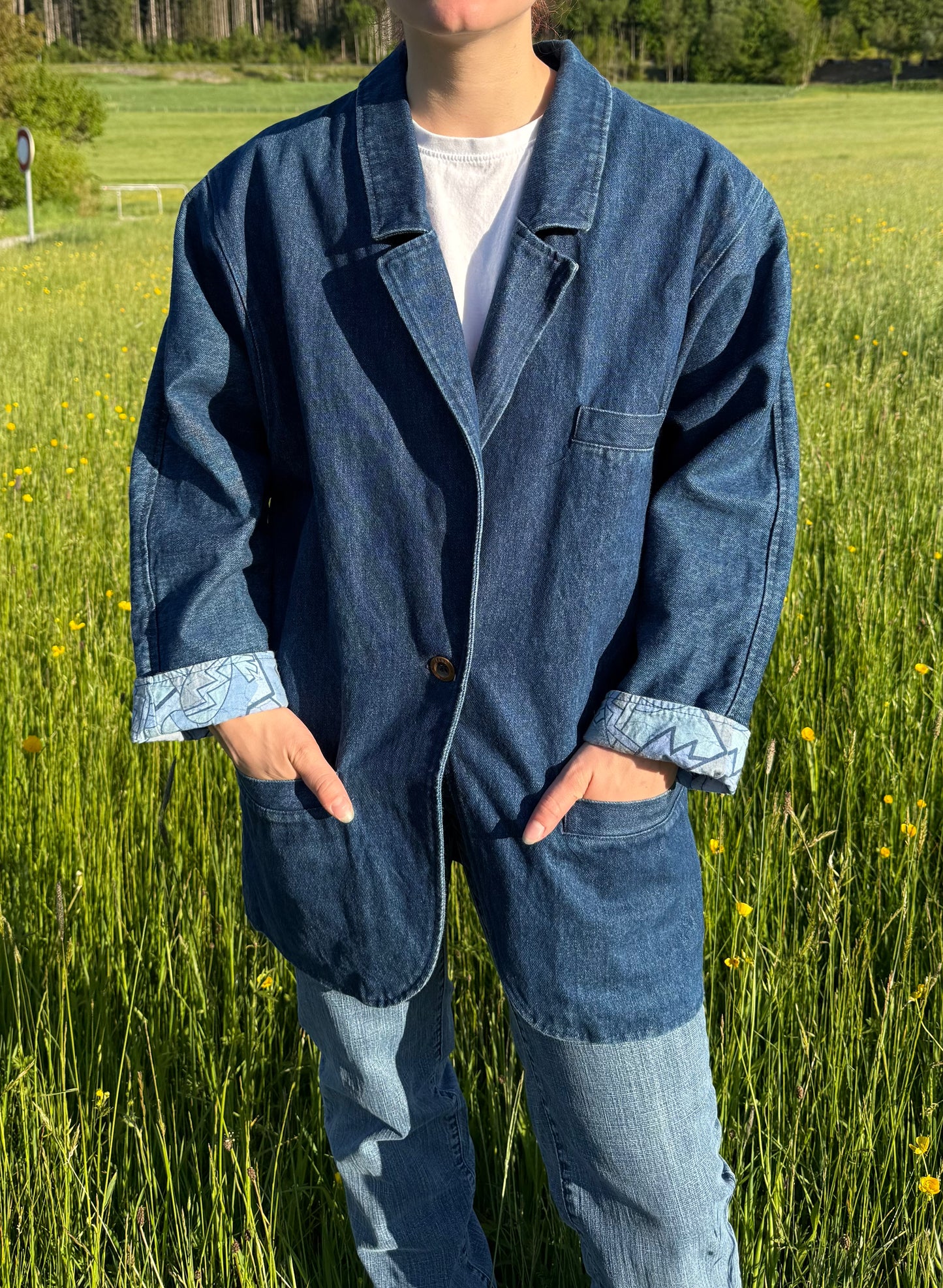 Veste en jeans vintage large avec doublure à motifs di Roberto T.M