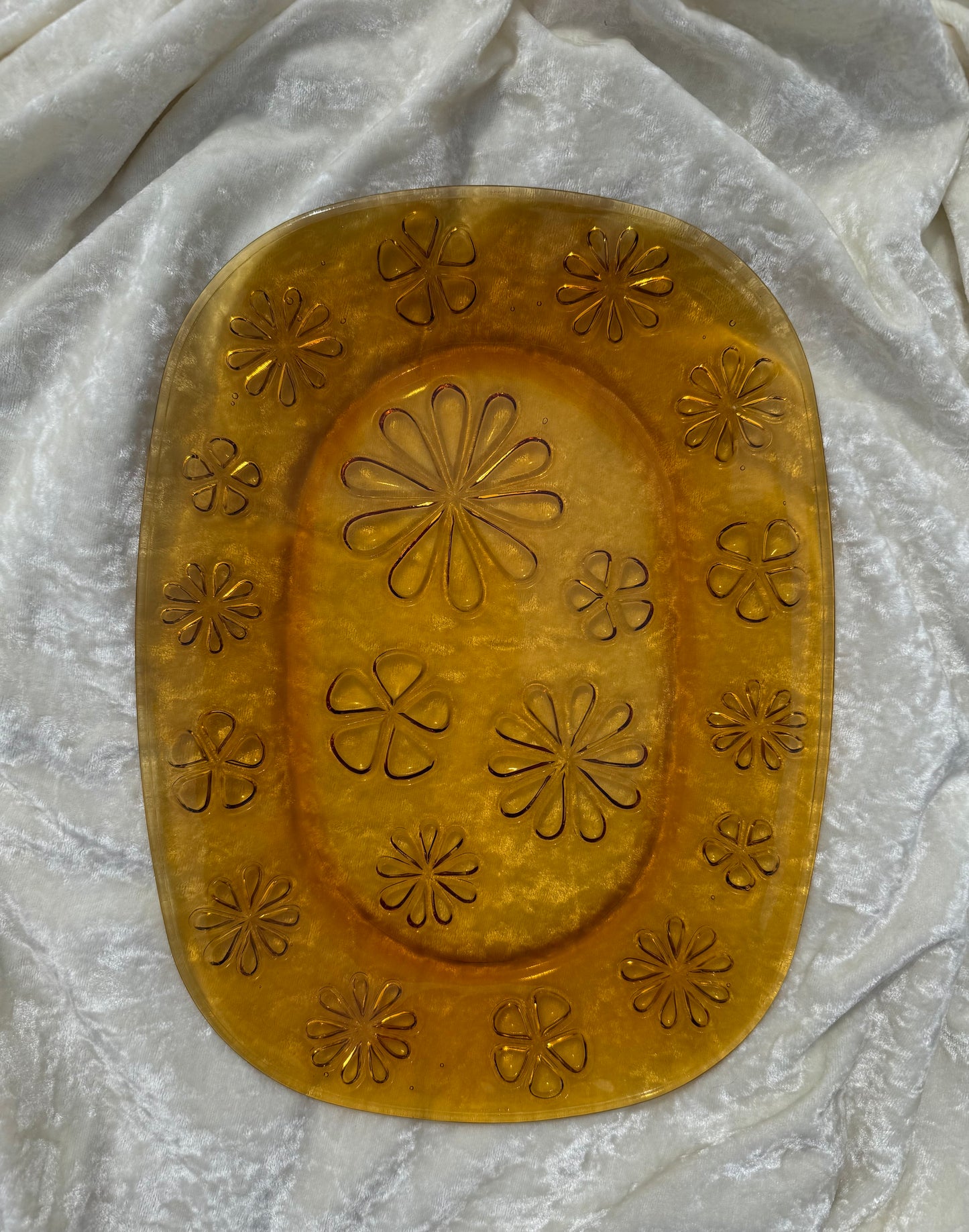 Plateau Vereco Daisy Flower en verre ambré 70s