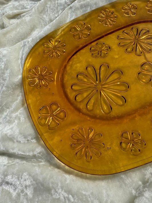 Plateau Vereco Daisy Flower en verre ambré 70s