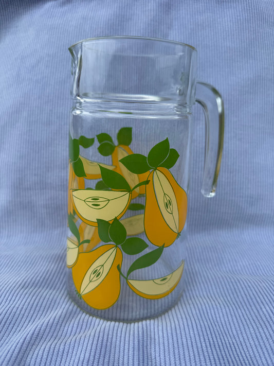 Carafe vintage en verre motif poires