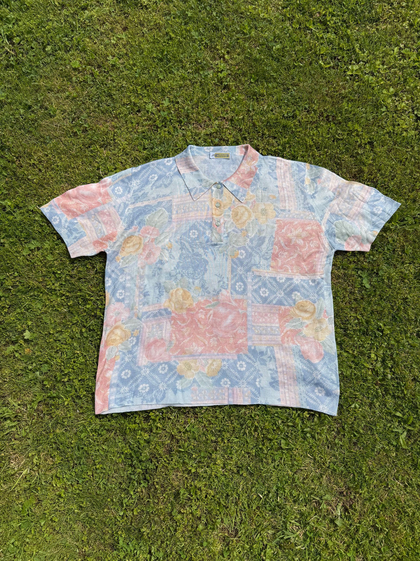 T-shirt vintage fleuri en maille Janine Pauporté T.M-L-XL