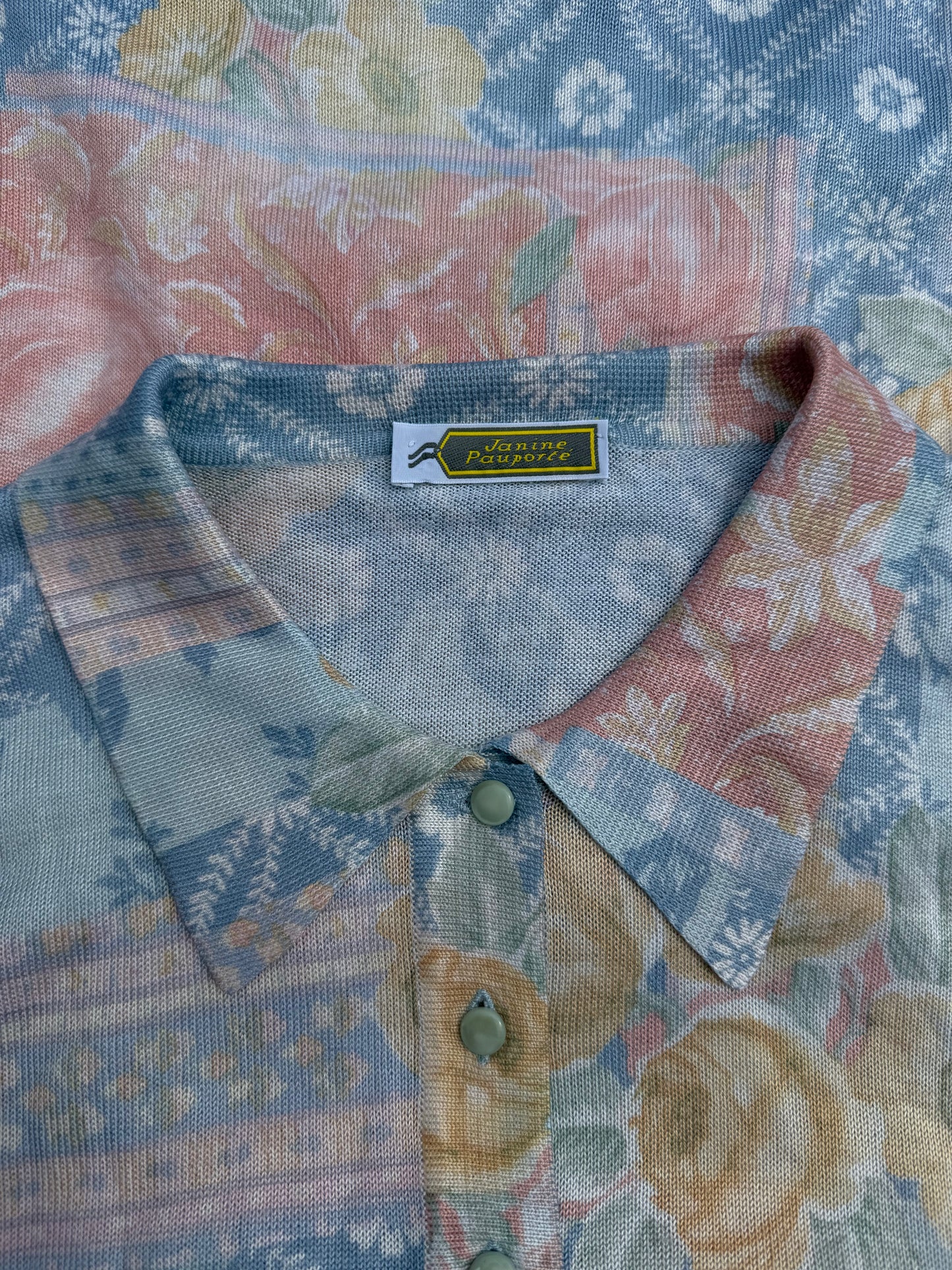 T-shirt vintage fleuri en maille Janine Pauporté T.M-L-XL