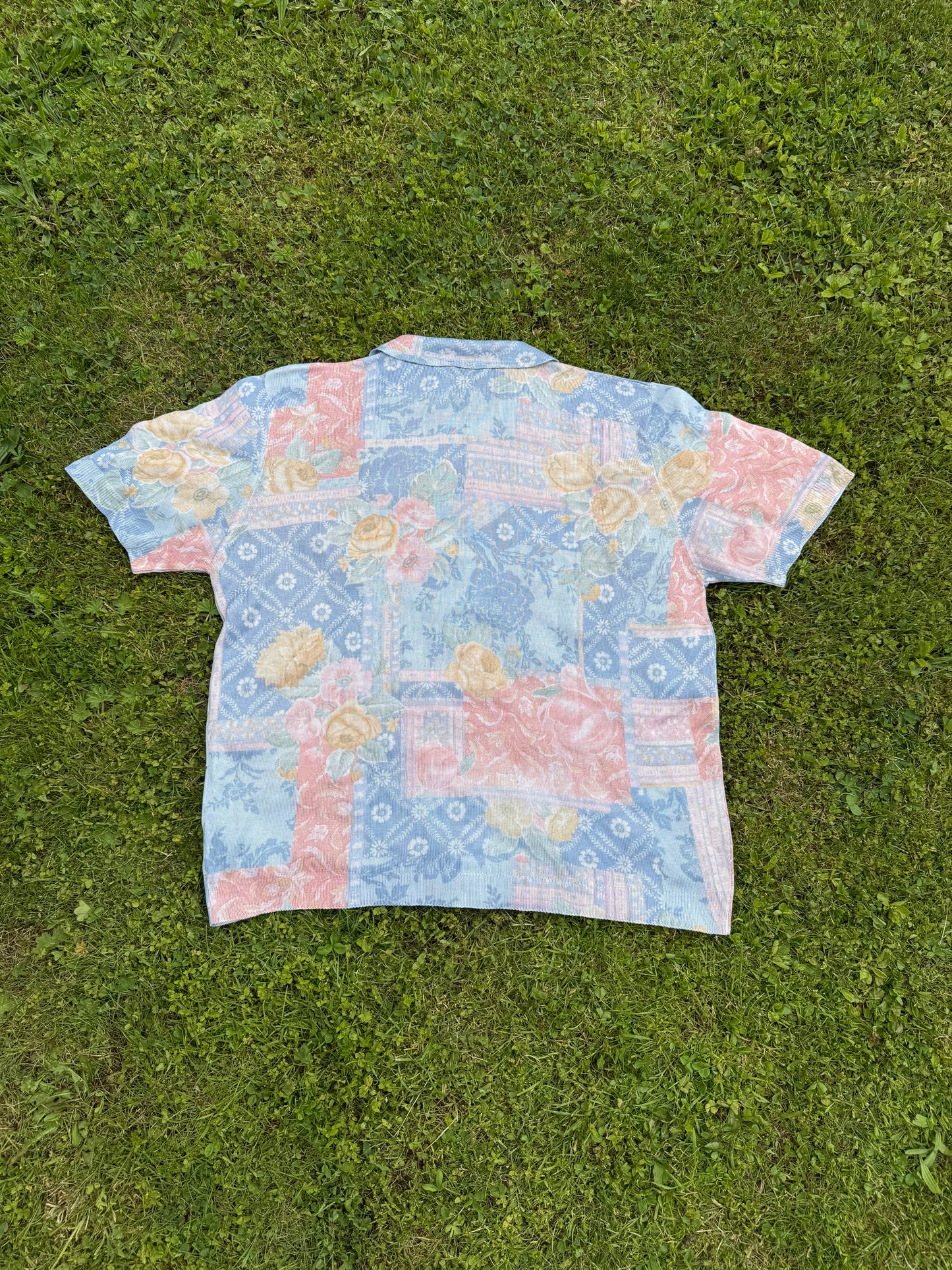 T-shirt vintage fleuri en maille Janine Pauporté T.M-L-XL