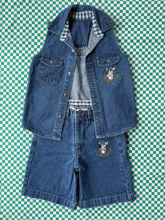 Ensemble veste sans manche & short en jeans – Collection Les Enquêtes de Chlorophylle T.6-8 ans