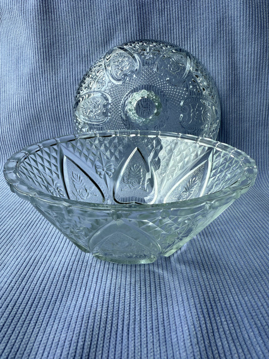 Bonbonnière ronde vintage coeurs & roses en verre Firna Indonesia