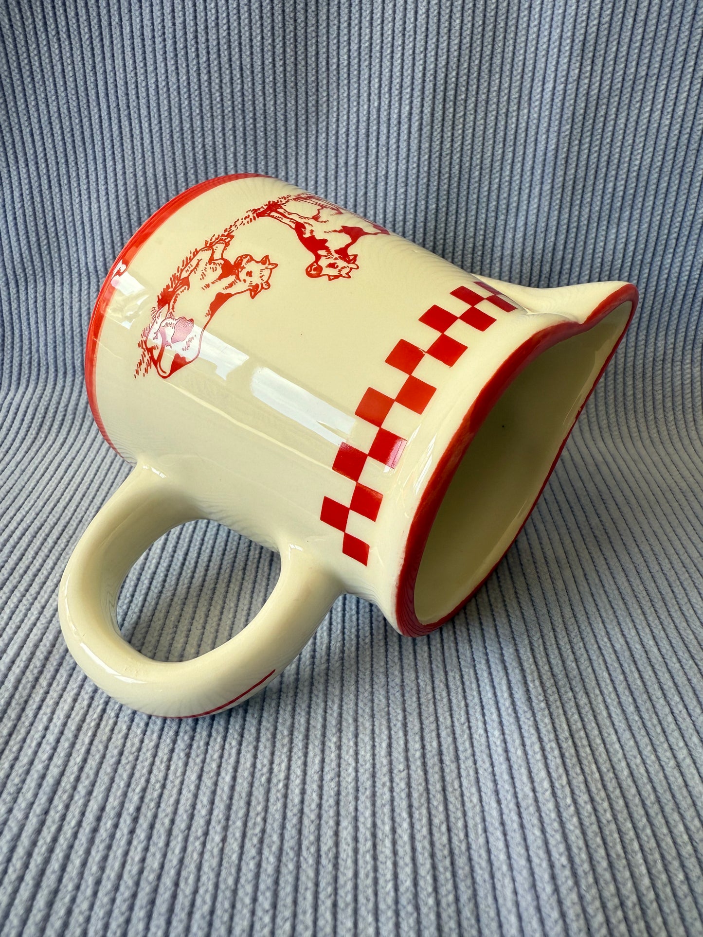 Pot à crème / lait vintage en céramique motif vichy et vaches