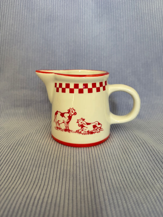 Pot à crème / lait vintage en céramique motif vichy et vaches