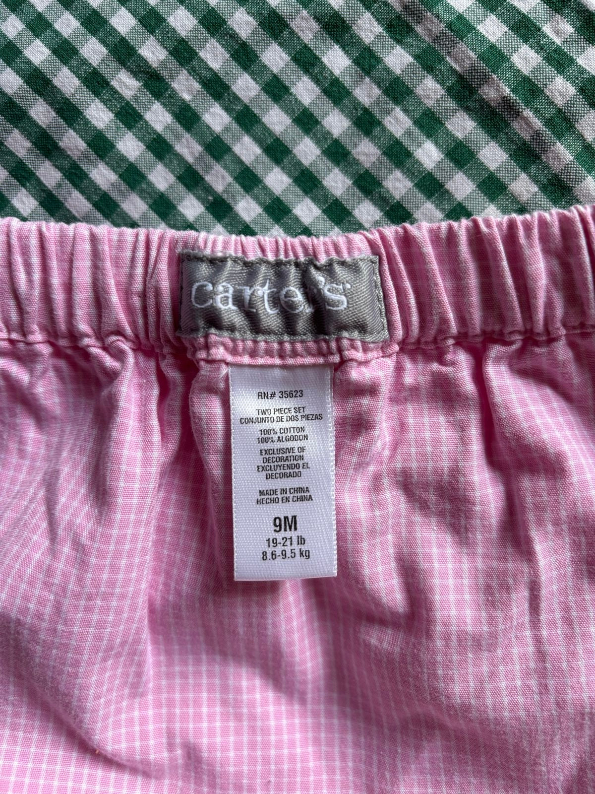 Jupe culotte petits carreaux roses Carter's 100% coton T.9 mois