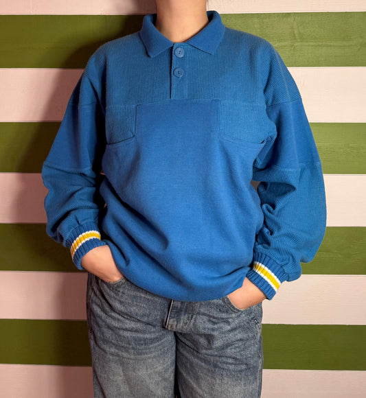 Pull bleu Gabriel D'Authie France avec poches à l'avant T.M