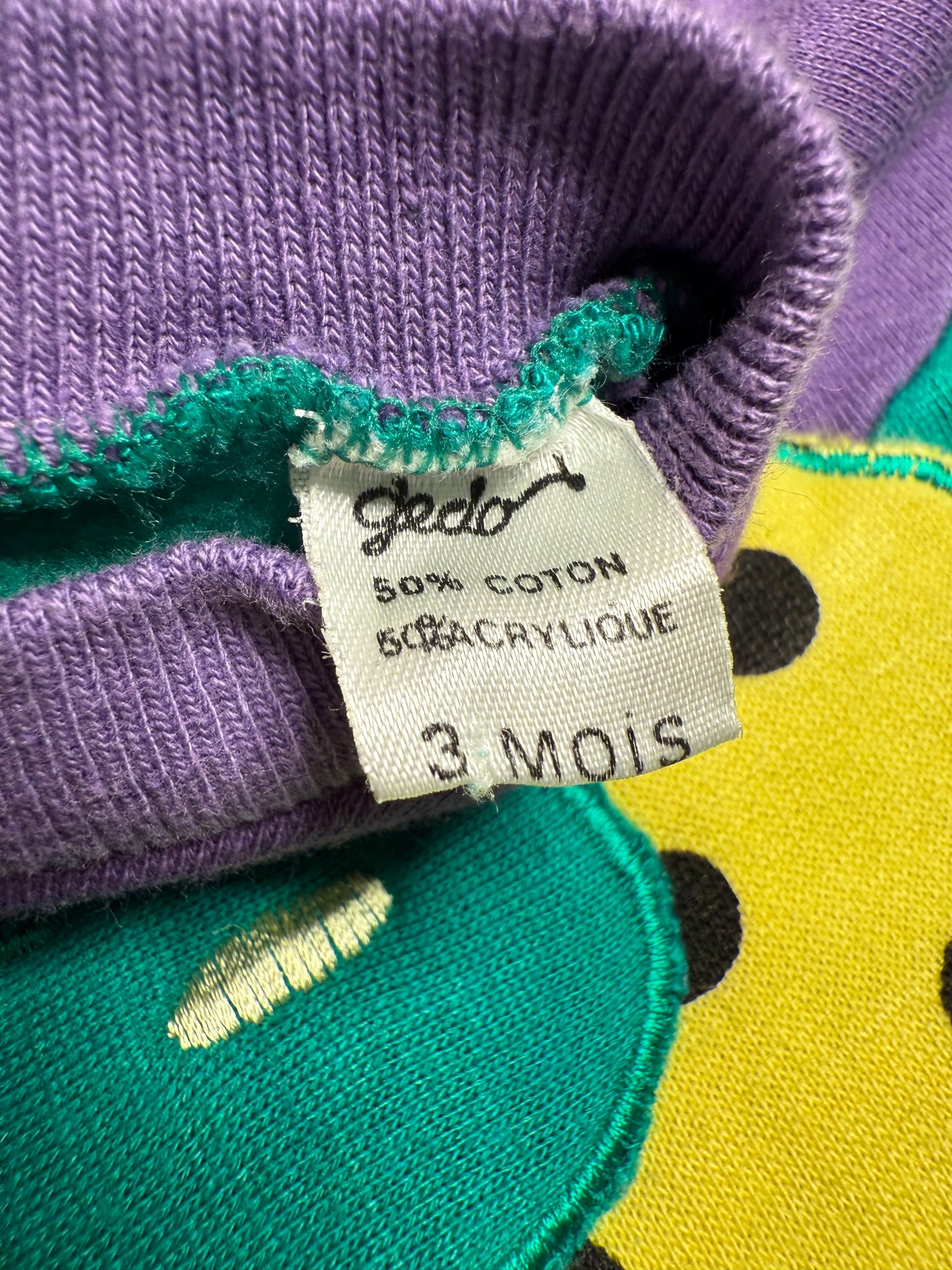 Pyjama vintage vert violet jaune T.3-6mois