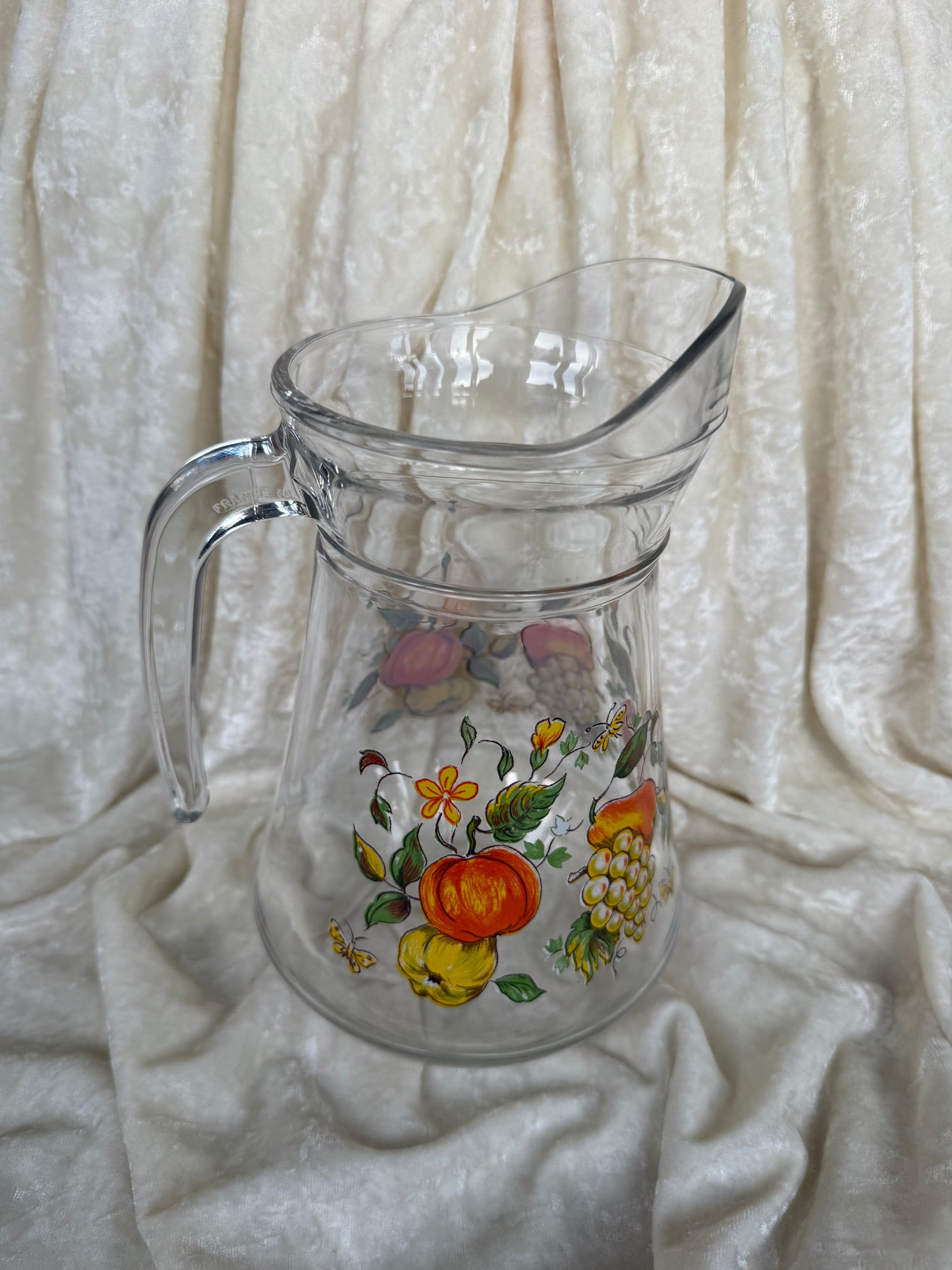 Carafe vintage en verre motifs d'automne France