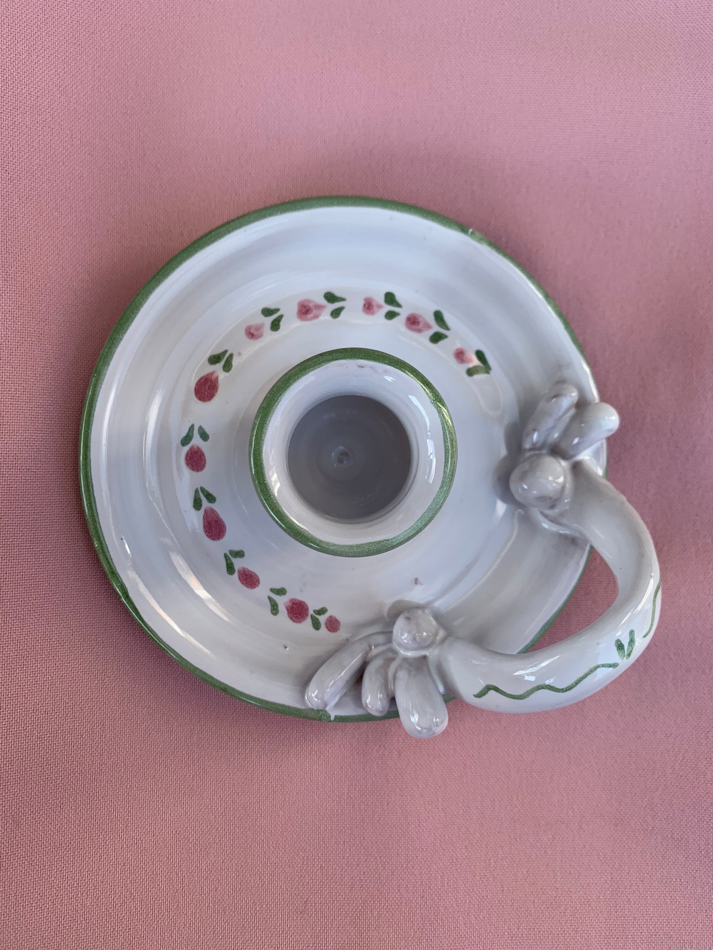 Bougeoir vintage fleurs roses & vertes