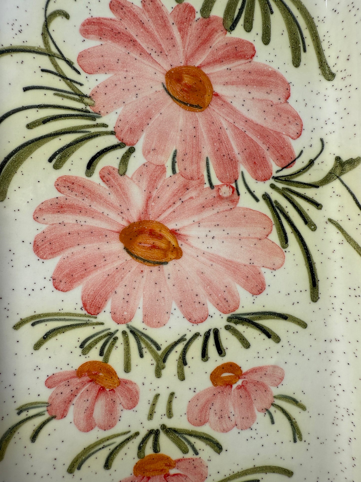 Plat à cake rectangulaire en céramique Atelier Branchard peintures fleurs