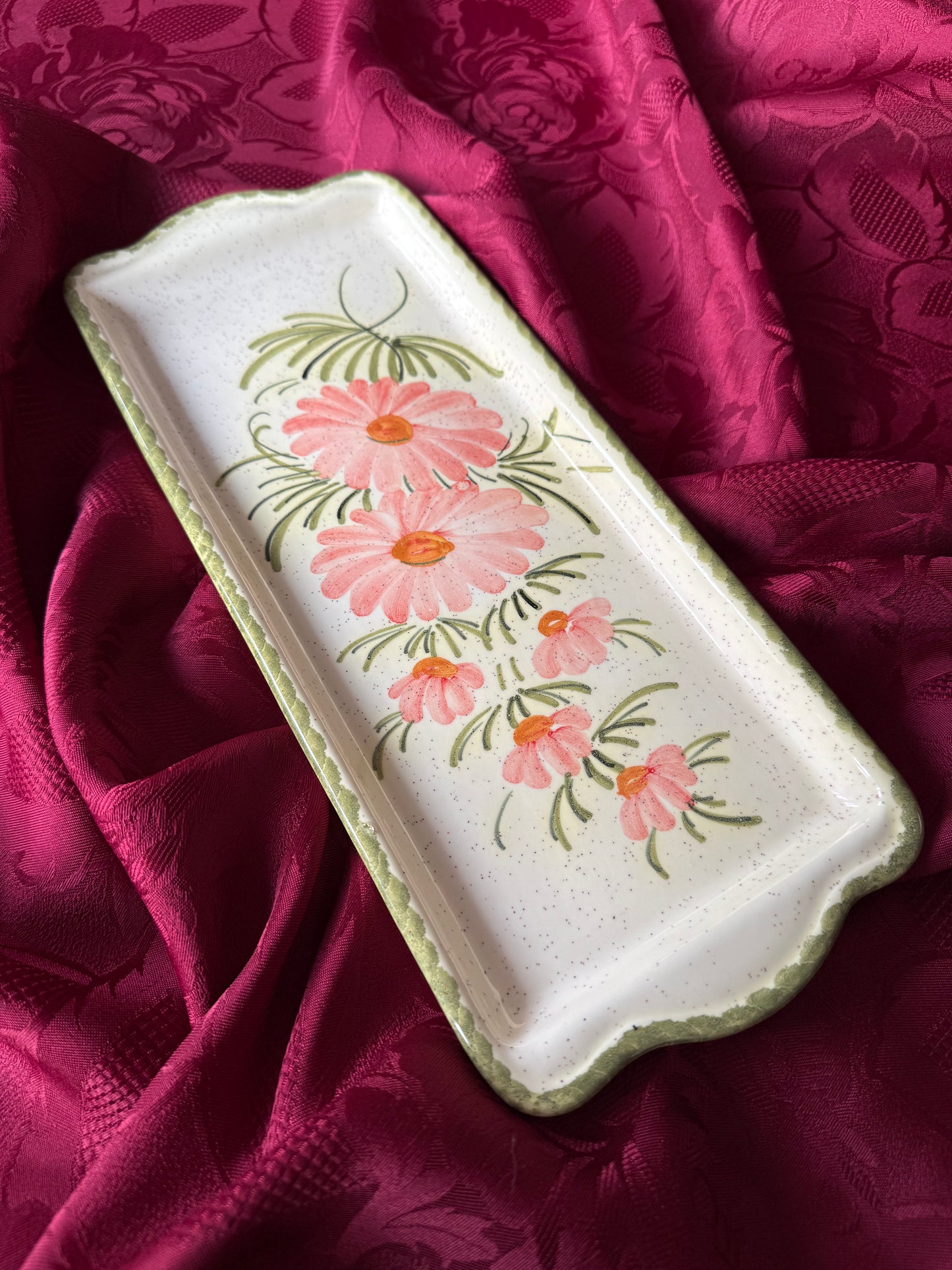 Plat à cake rectangulaire en céramique Atelier Branchard peintures fleurs