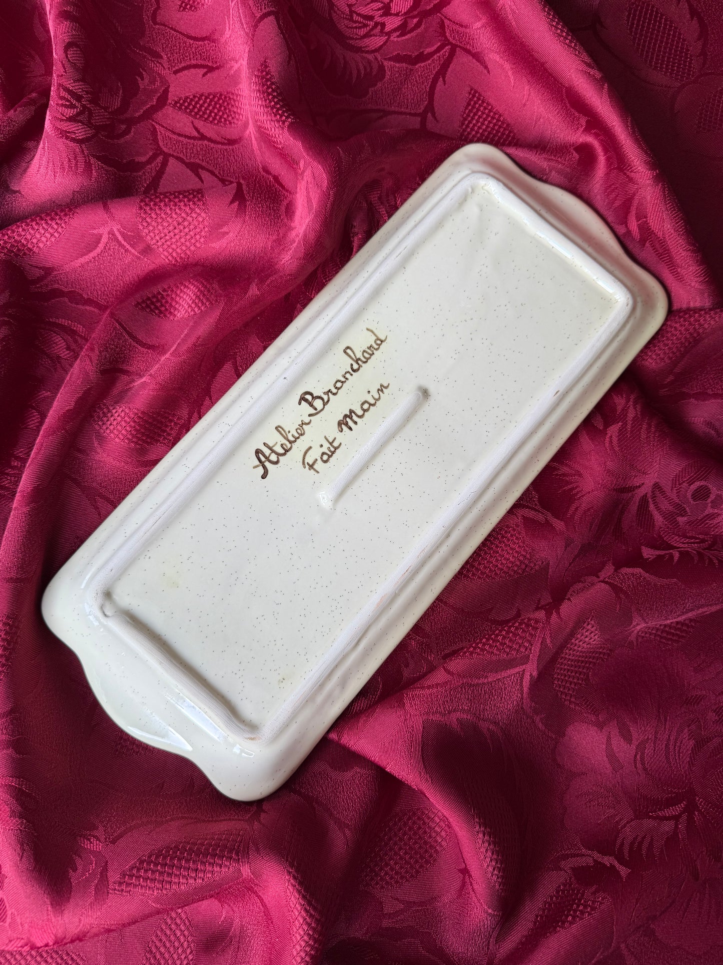 Plat à cake rectangulaire en céramique Atelier Branchard peintures fleurs