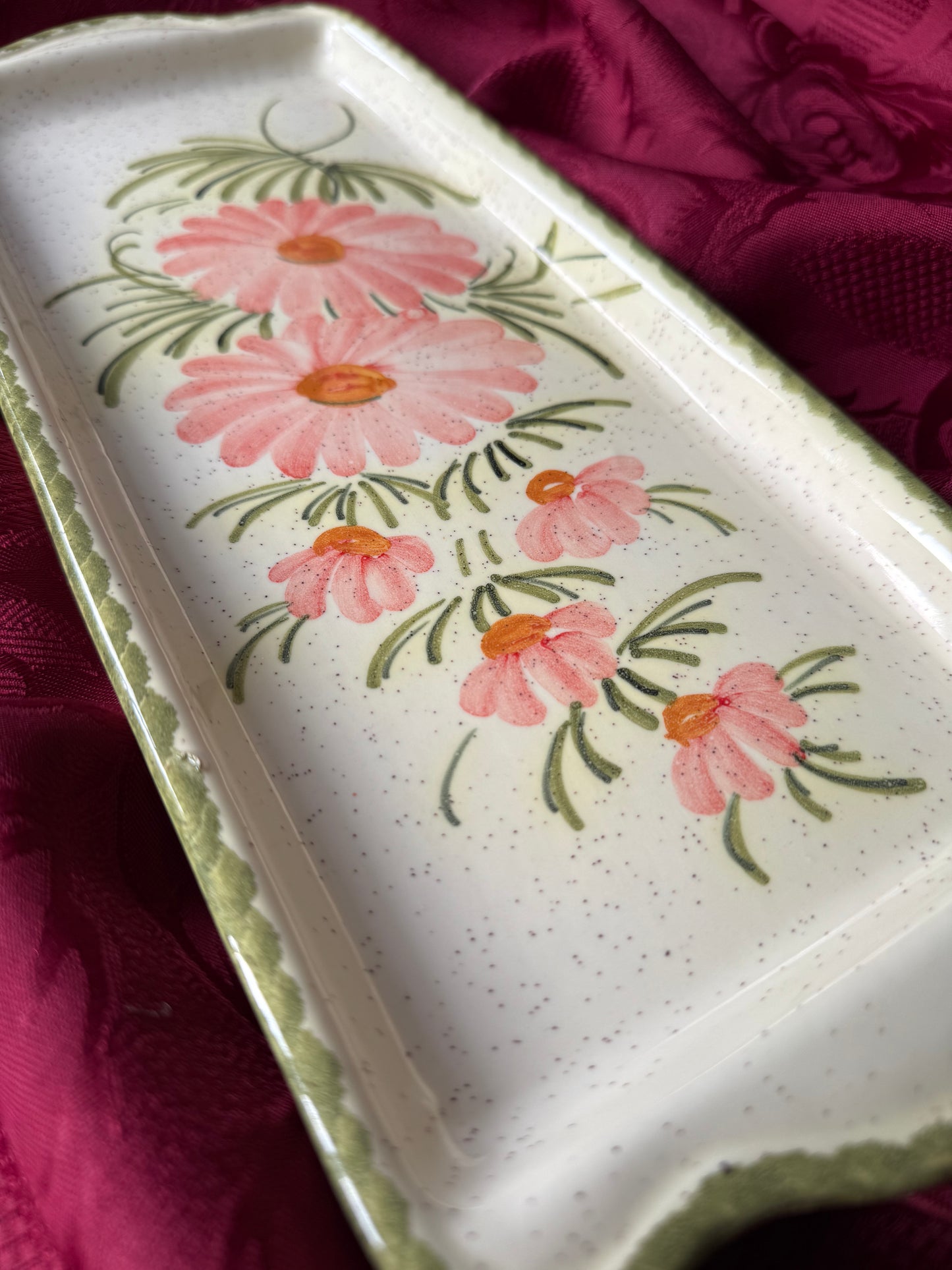 Plat à cake rectangulaire en céramique Atelier Branchard peintures fleurs