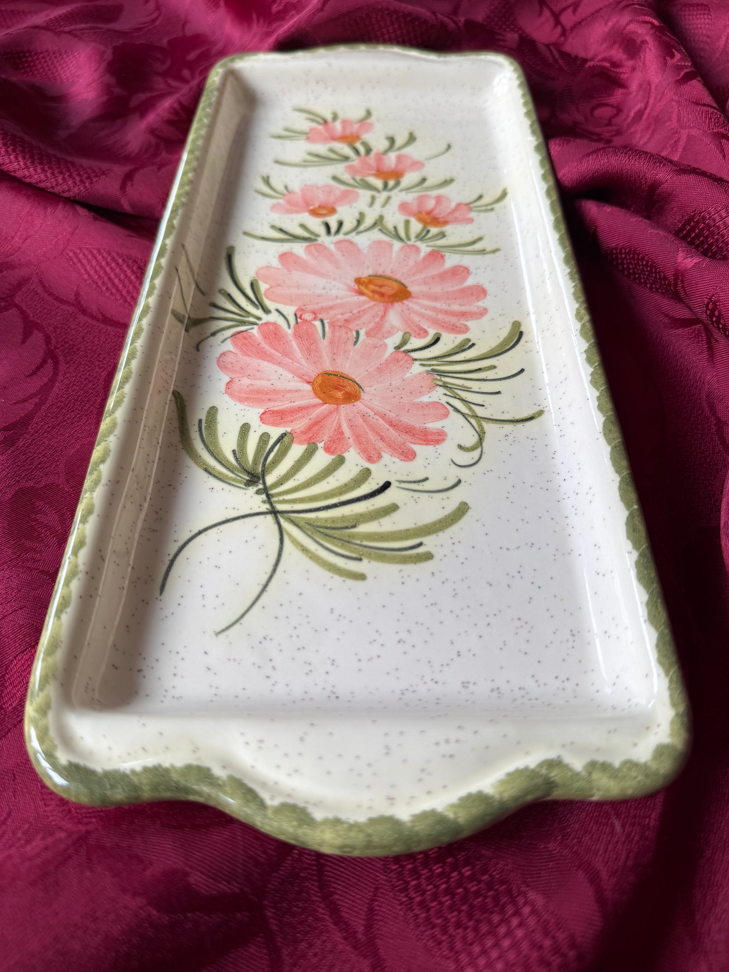 Plat à cake rectangulaire en céramique Atelier Branchard peintures fleurs