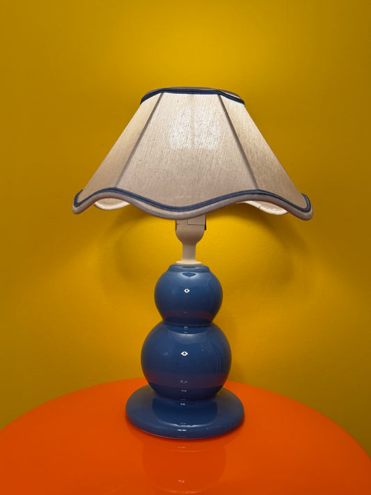 Lampe Mathias pied boules bleues en céramique avec abat jour-vintage