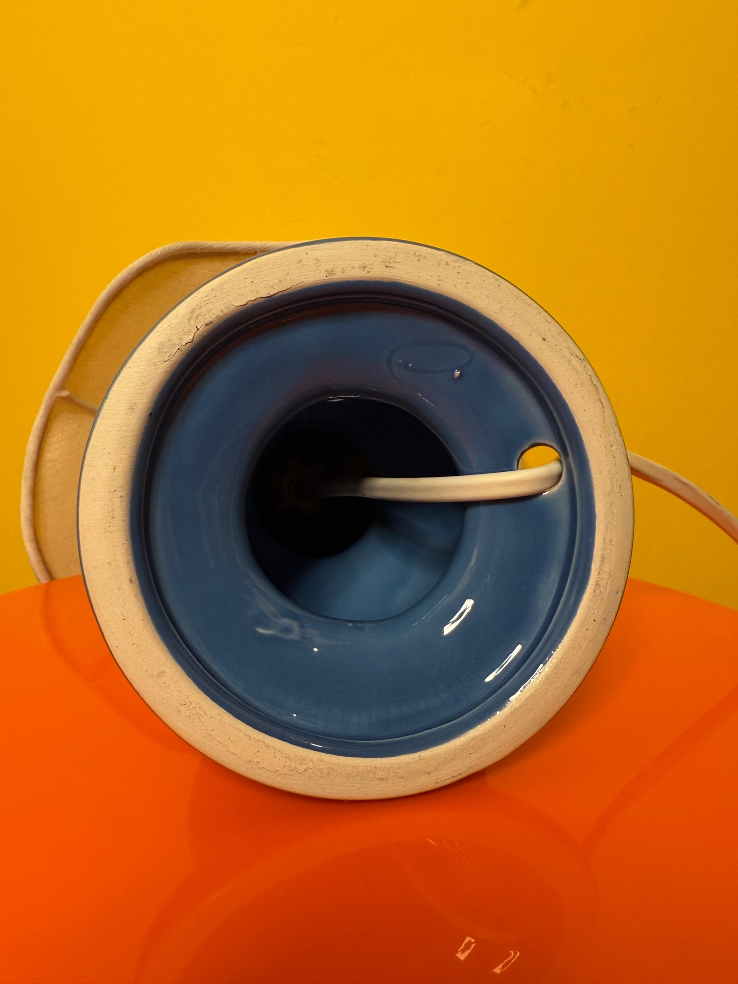 Lampe Mathias pied boules bleues en céramique avec abat jour-vintage