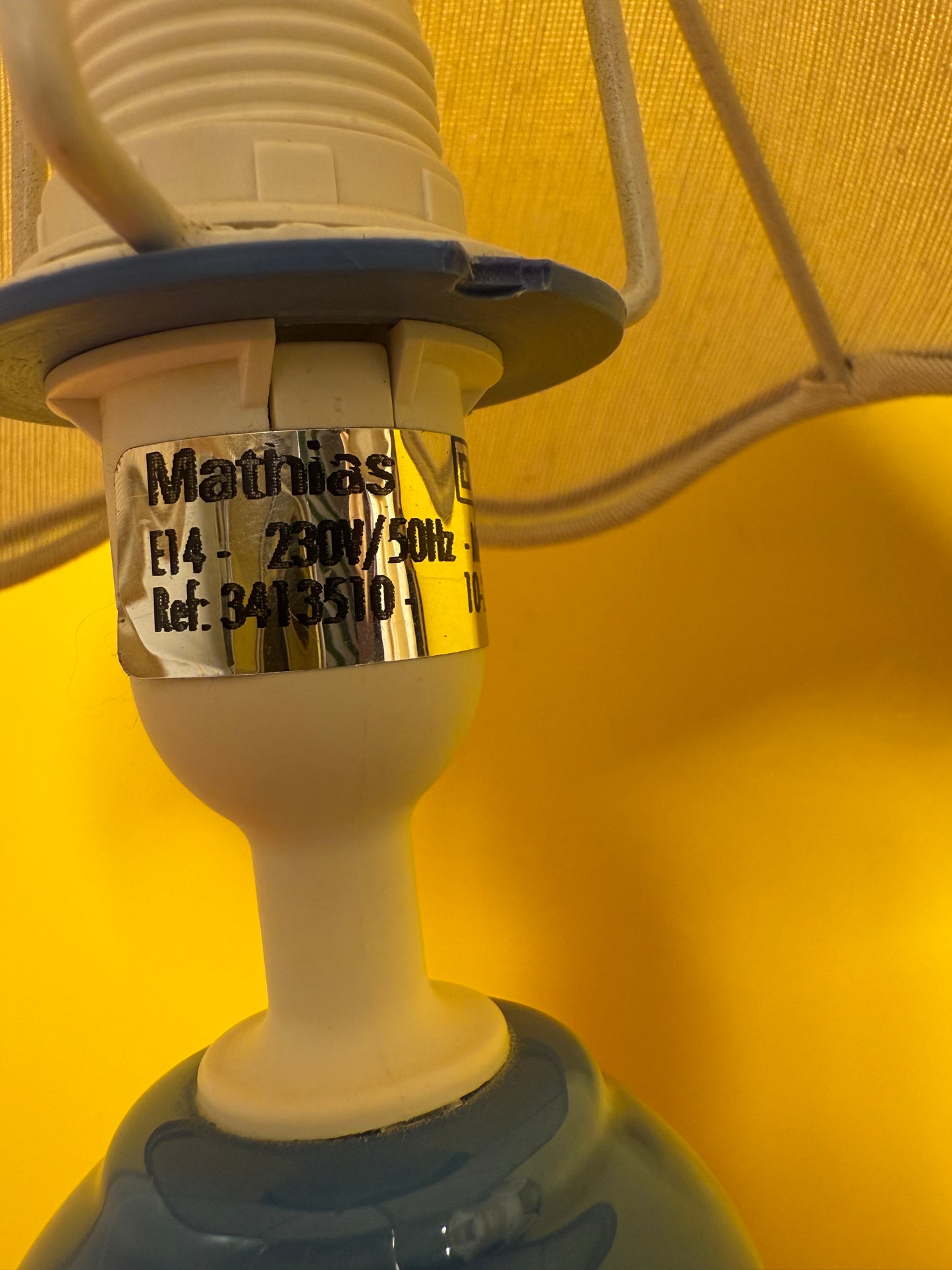 Lampe Mathias pied boules bleues en céramique avec abat jour-vintage