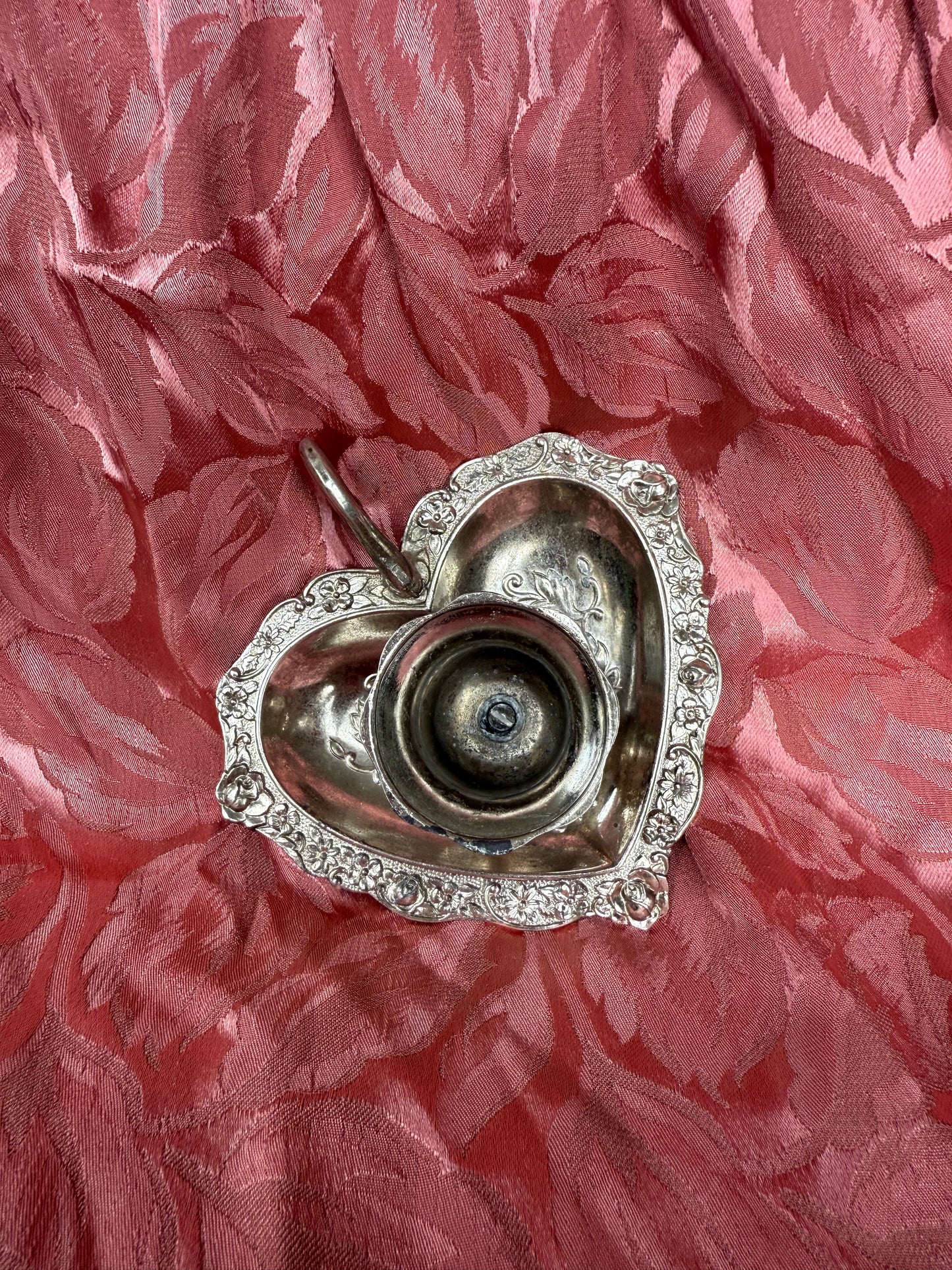 Bougeoir vintage en métal en forme de coeur avec poignée