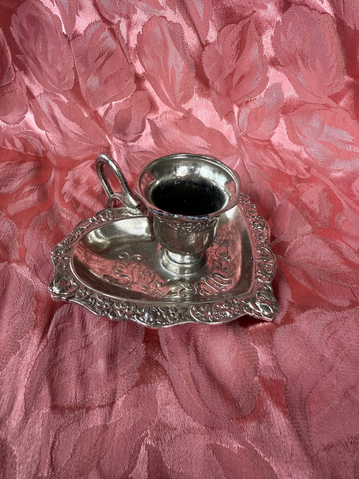 Bougeoir vintage en métal en forme de coeur avec poignée