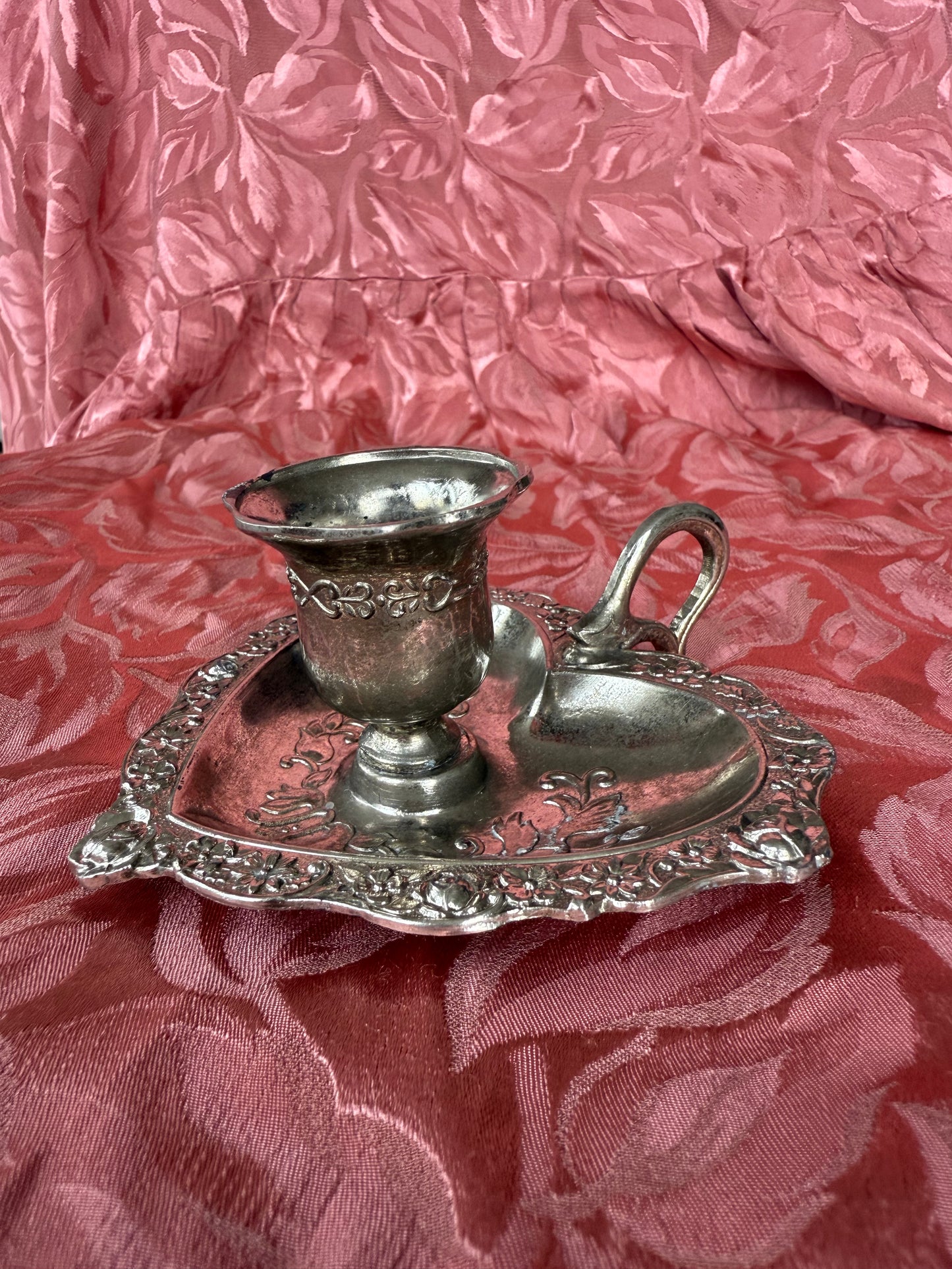 Bougeoir vintage en métal en forme de coeur avec poignée