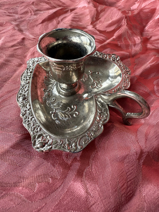 Bougeoir vintage en métal en forme de coeur avec poignée