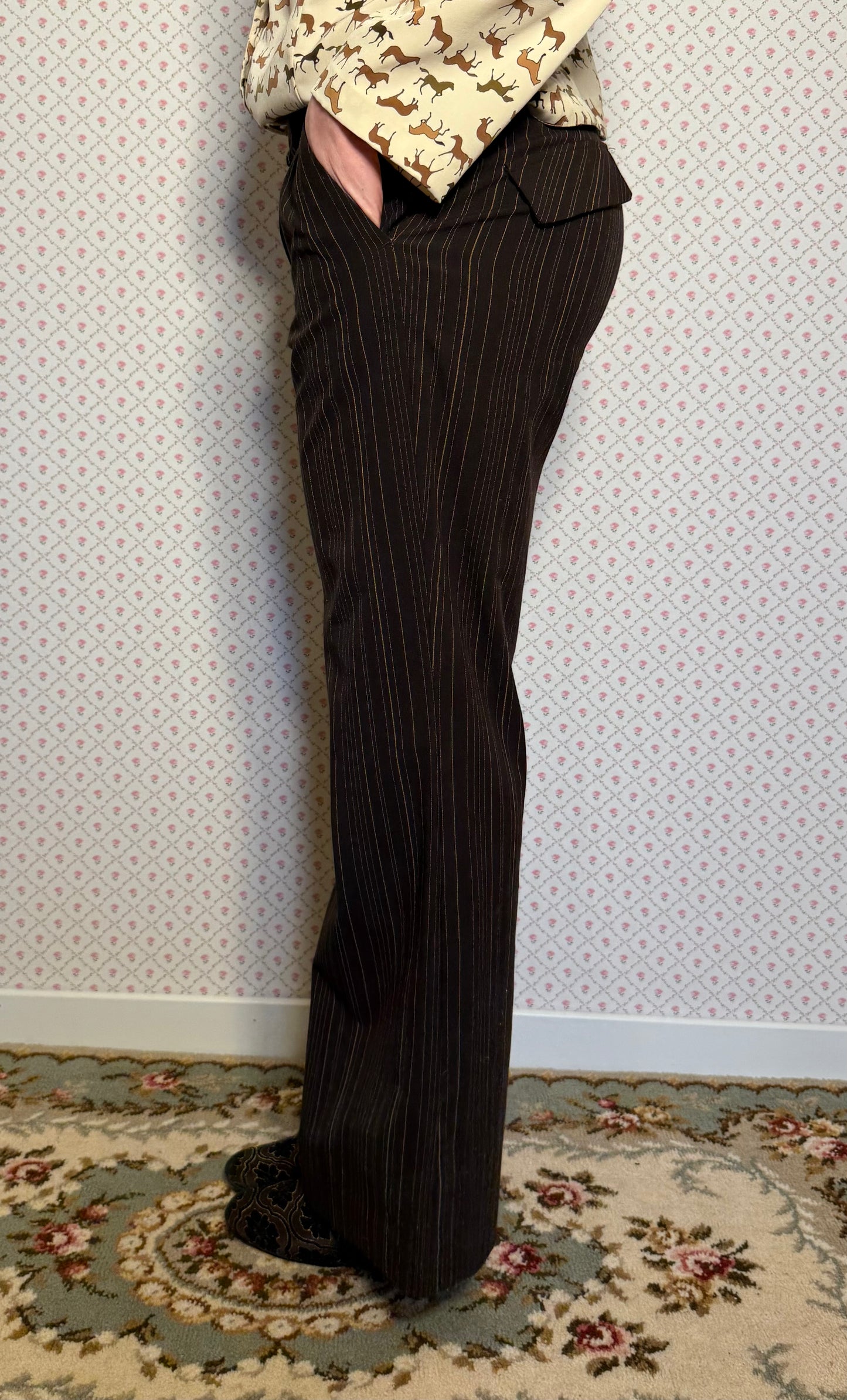 Pantalon marron rayé wide leg T.38-40