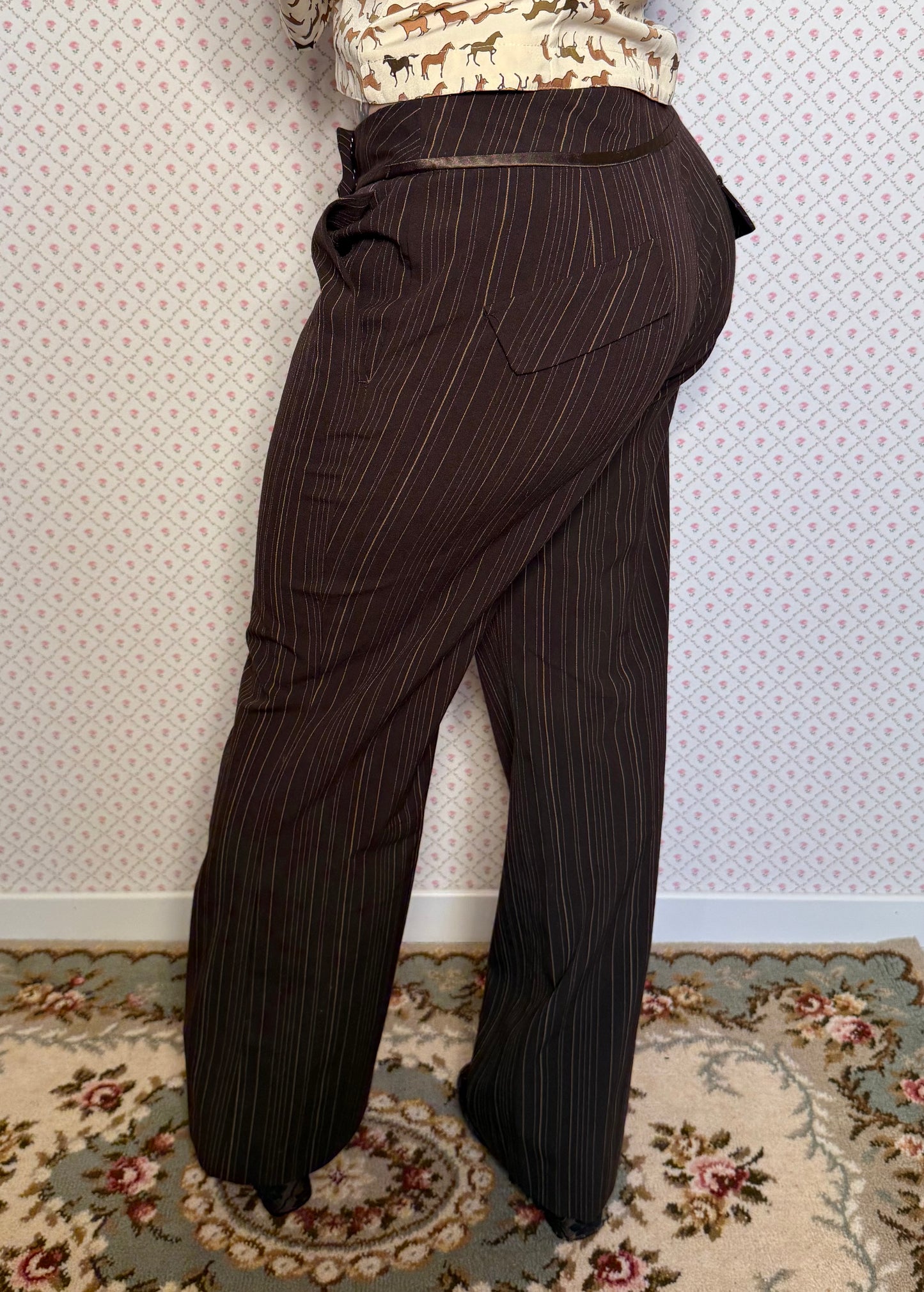 Pantalon marron rayé wide leg T.38-40