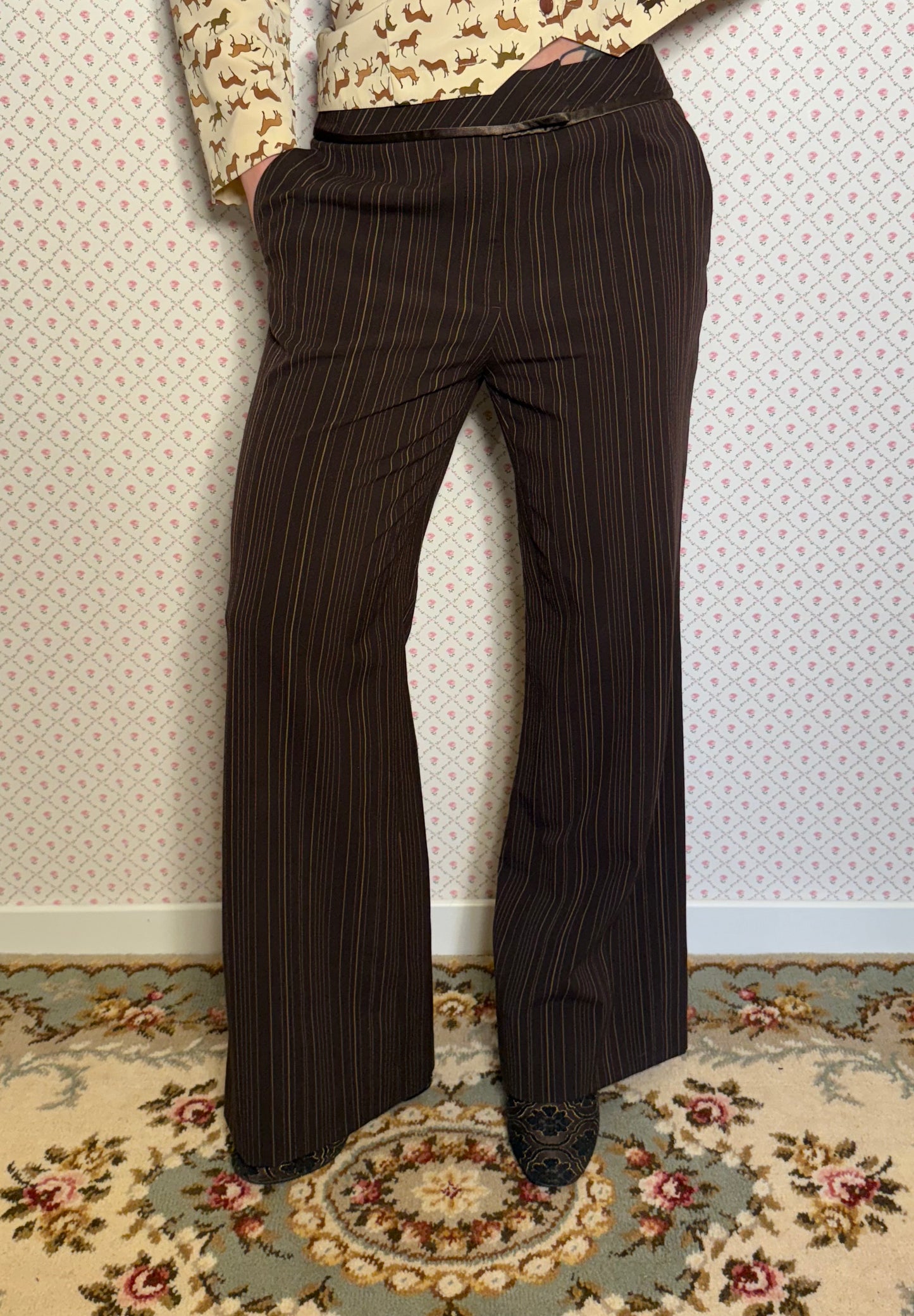 Pantalon marron rayé wide leg T.38-40