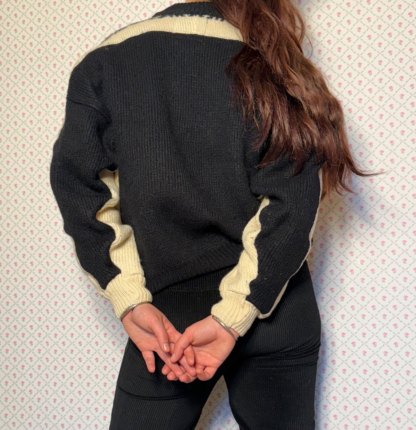 Pull en laine vintage noir et blanc Made in Italy SOS T.XS-S