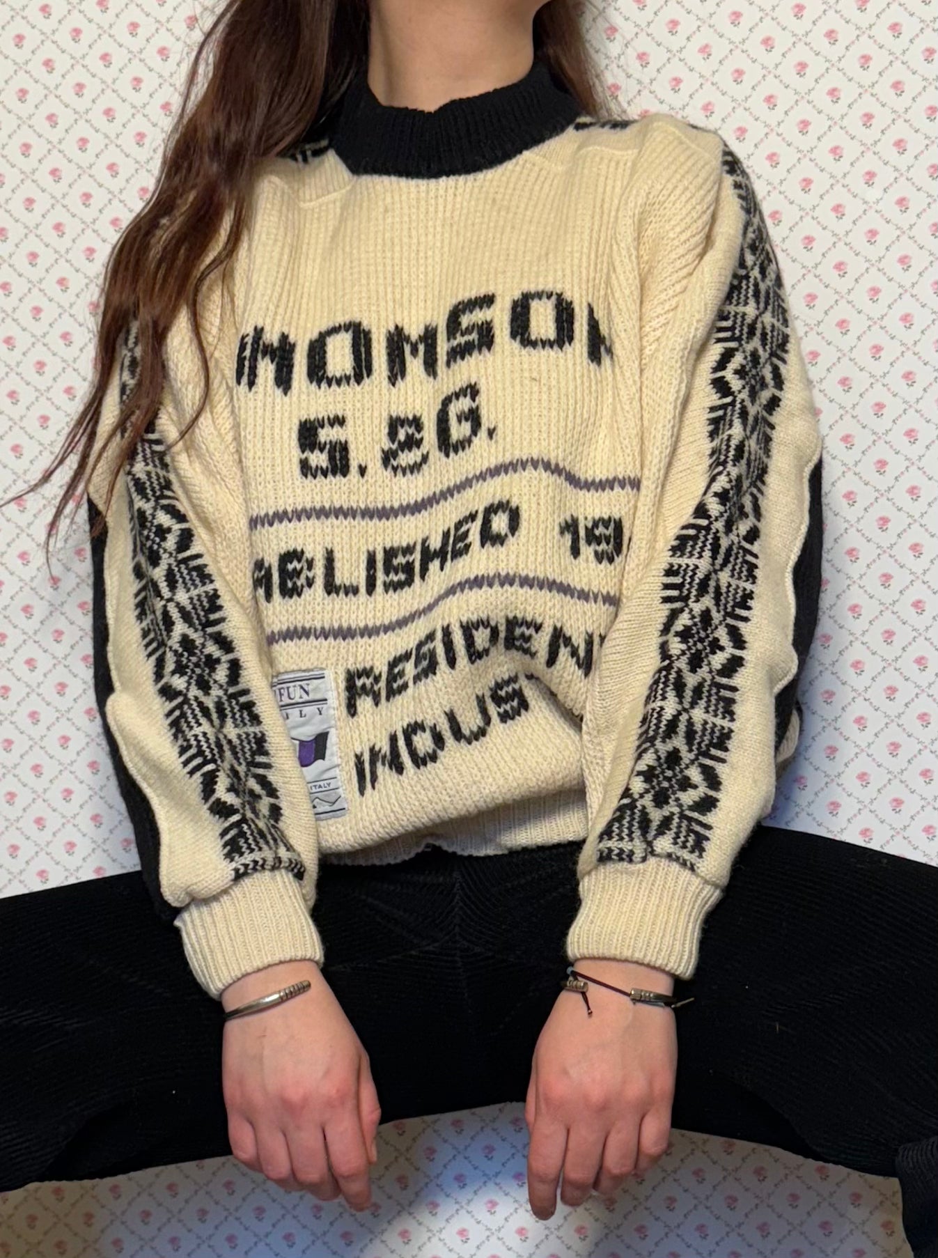 Pull en laine vintage noir et blanc Made in Italy SOS T.XS-S